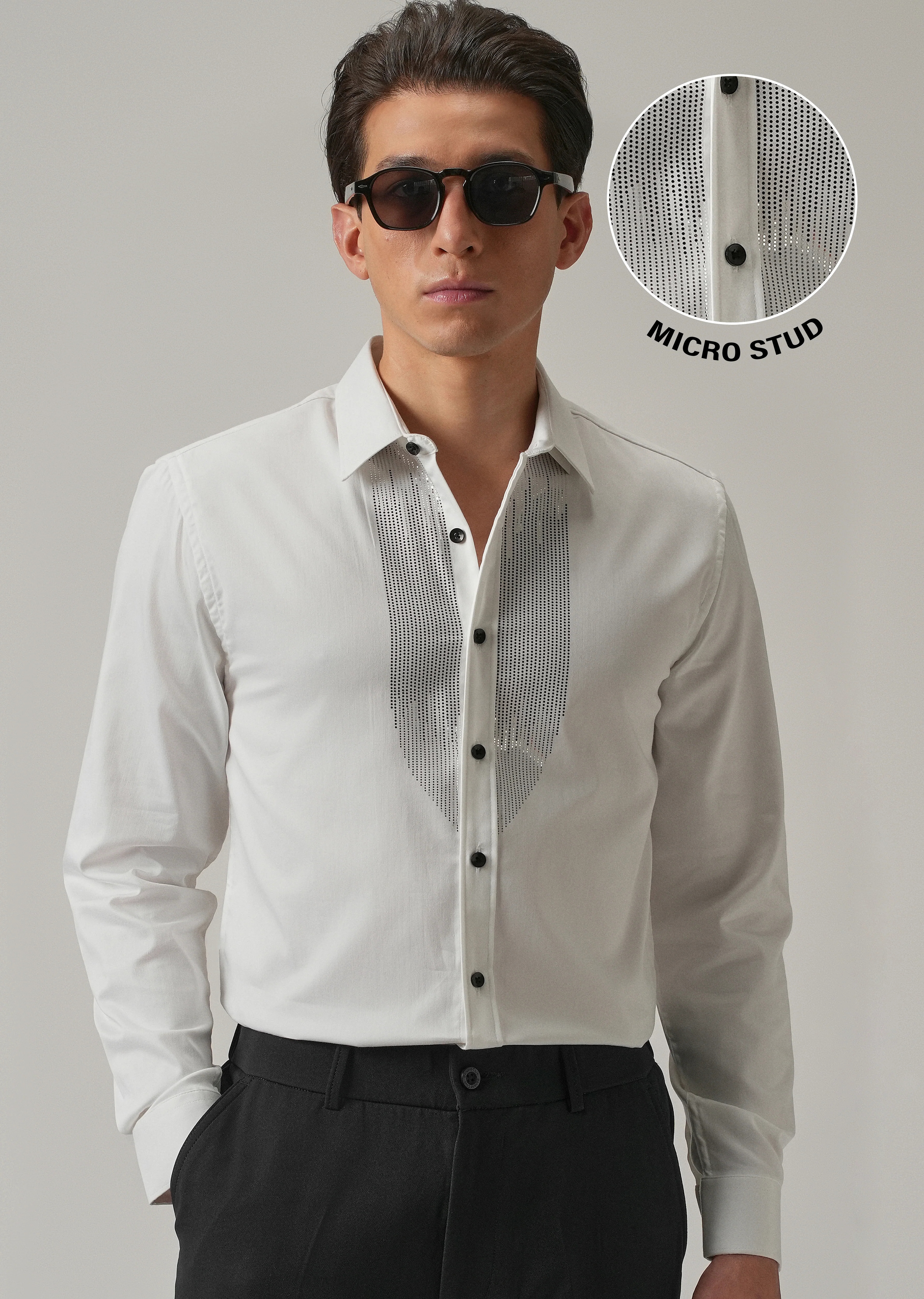 White Micro-Stud Designer Shirt - Image 7