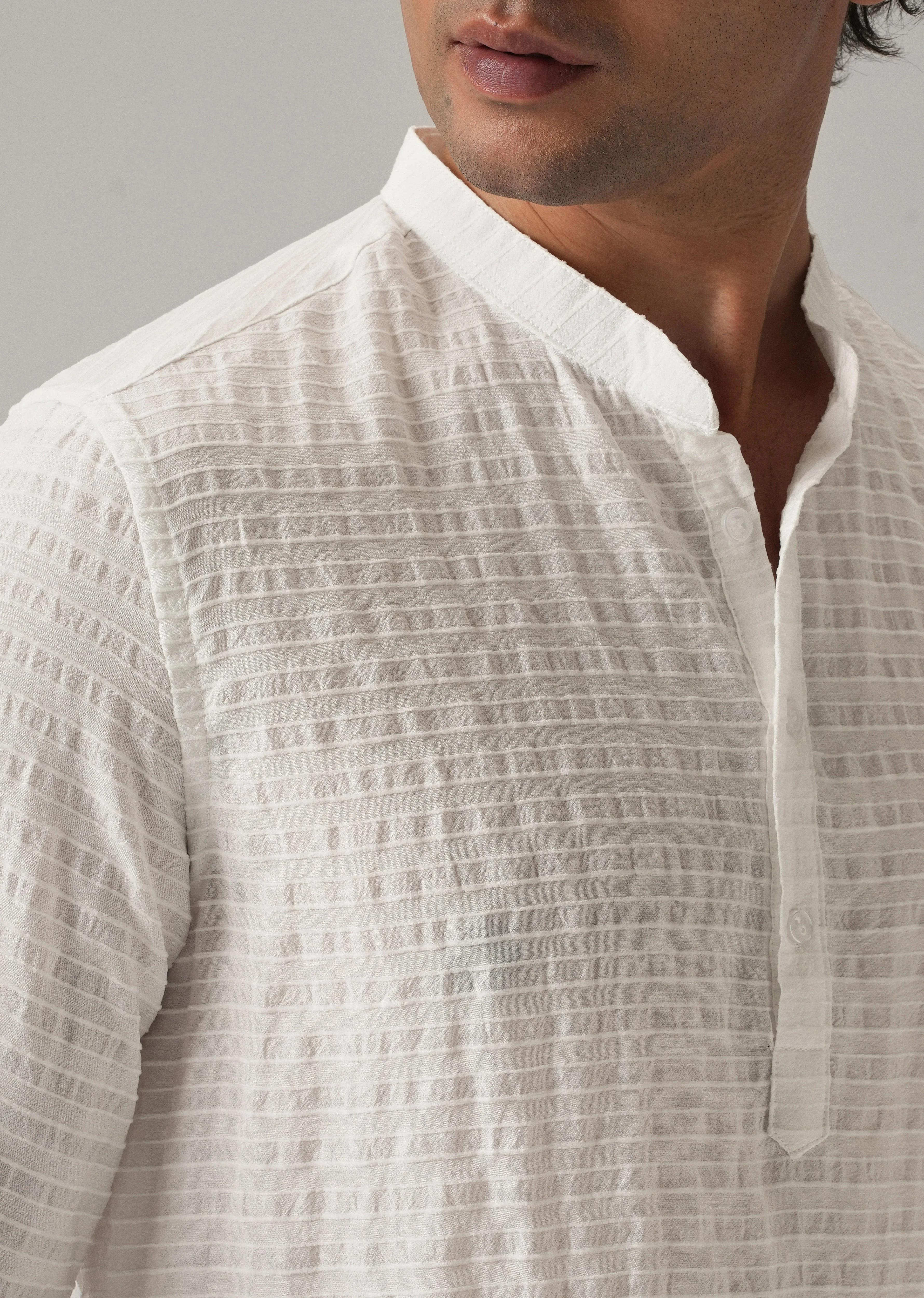 White Nylon Pin Stripe Kurta - Image 5