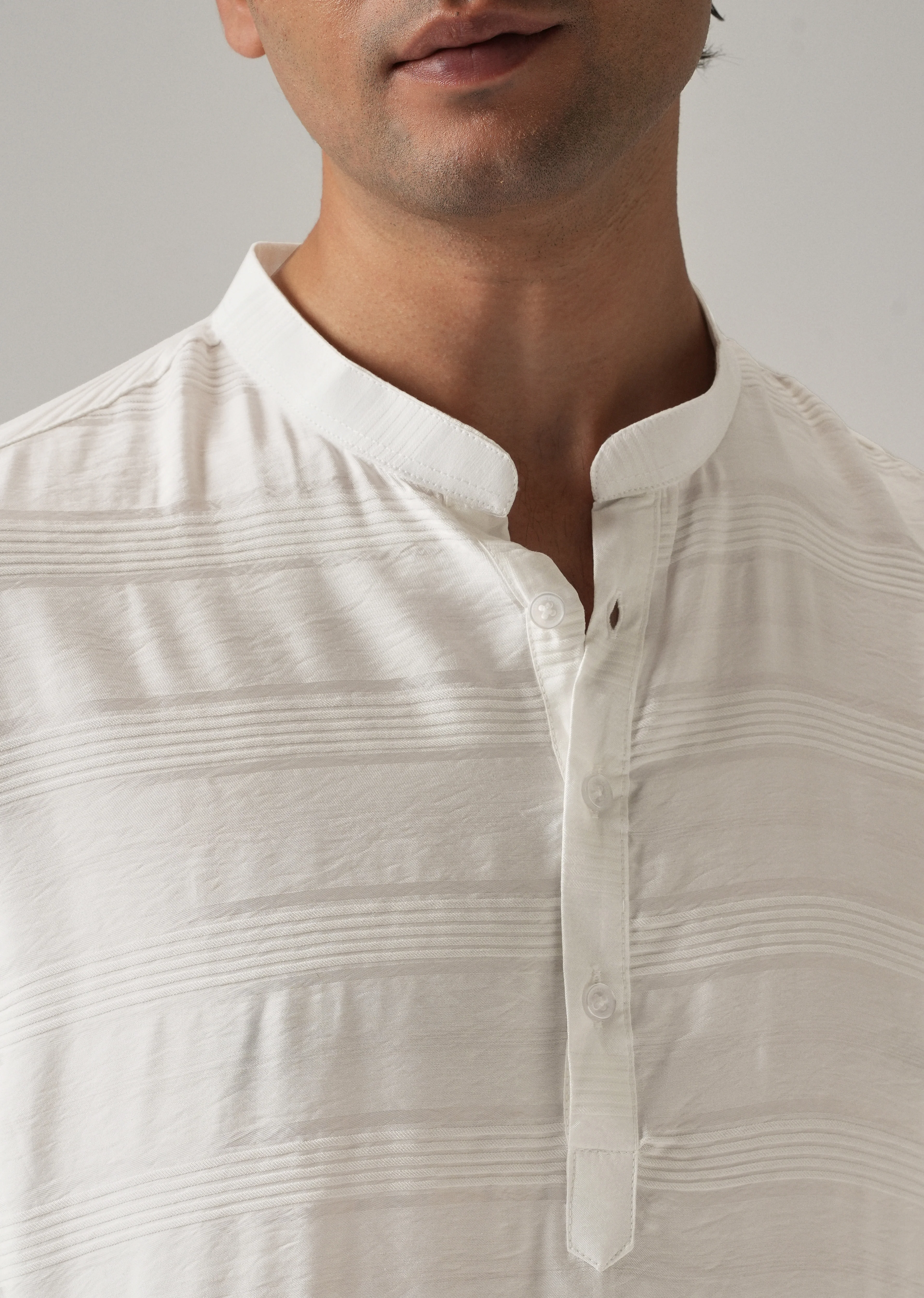 White Nylon Subtle Stripe Kurta - Image 5