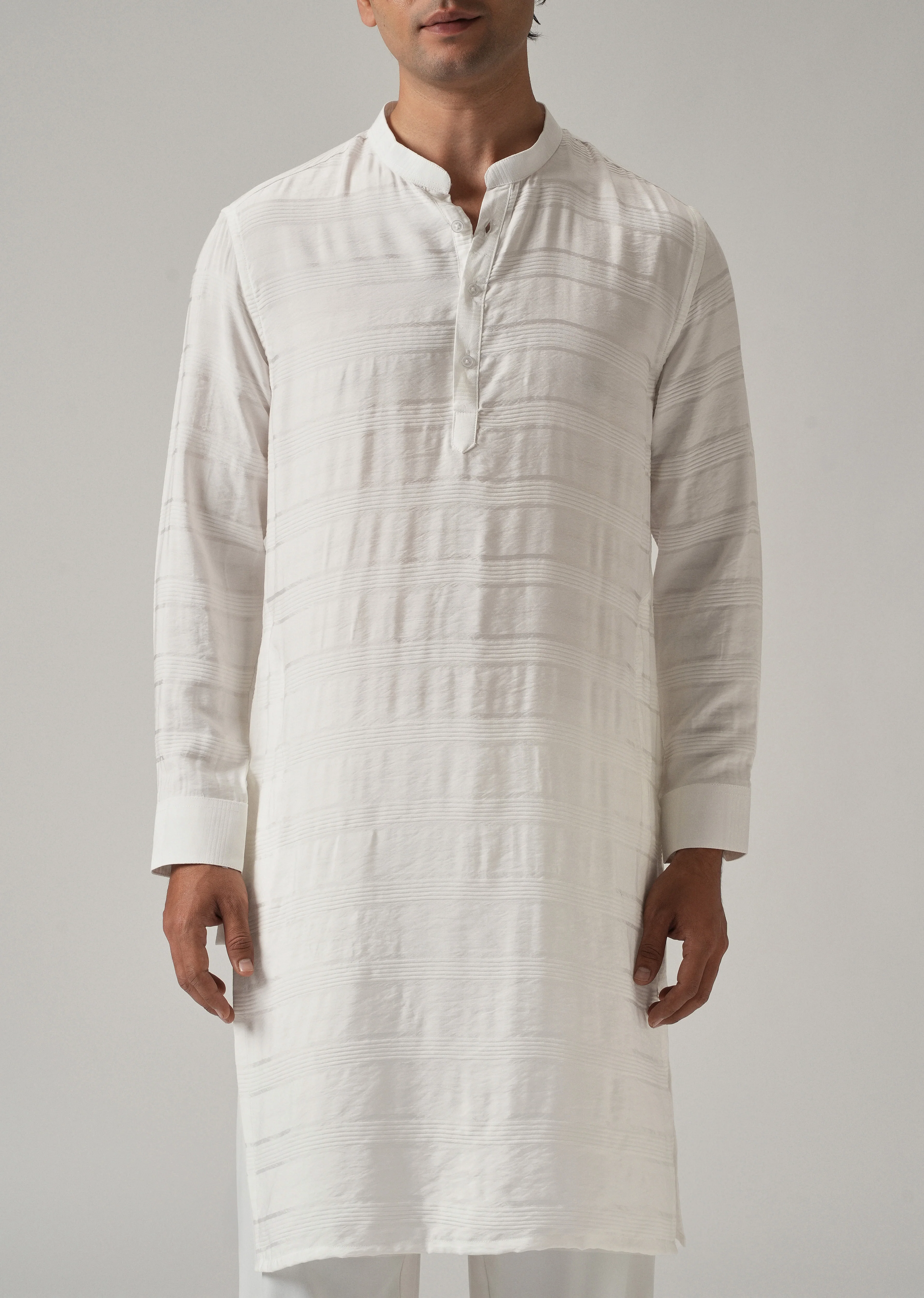 White Nylon Subtle Stripe Kurta - Image 7