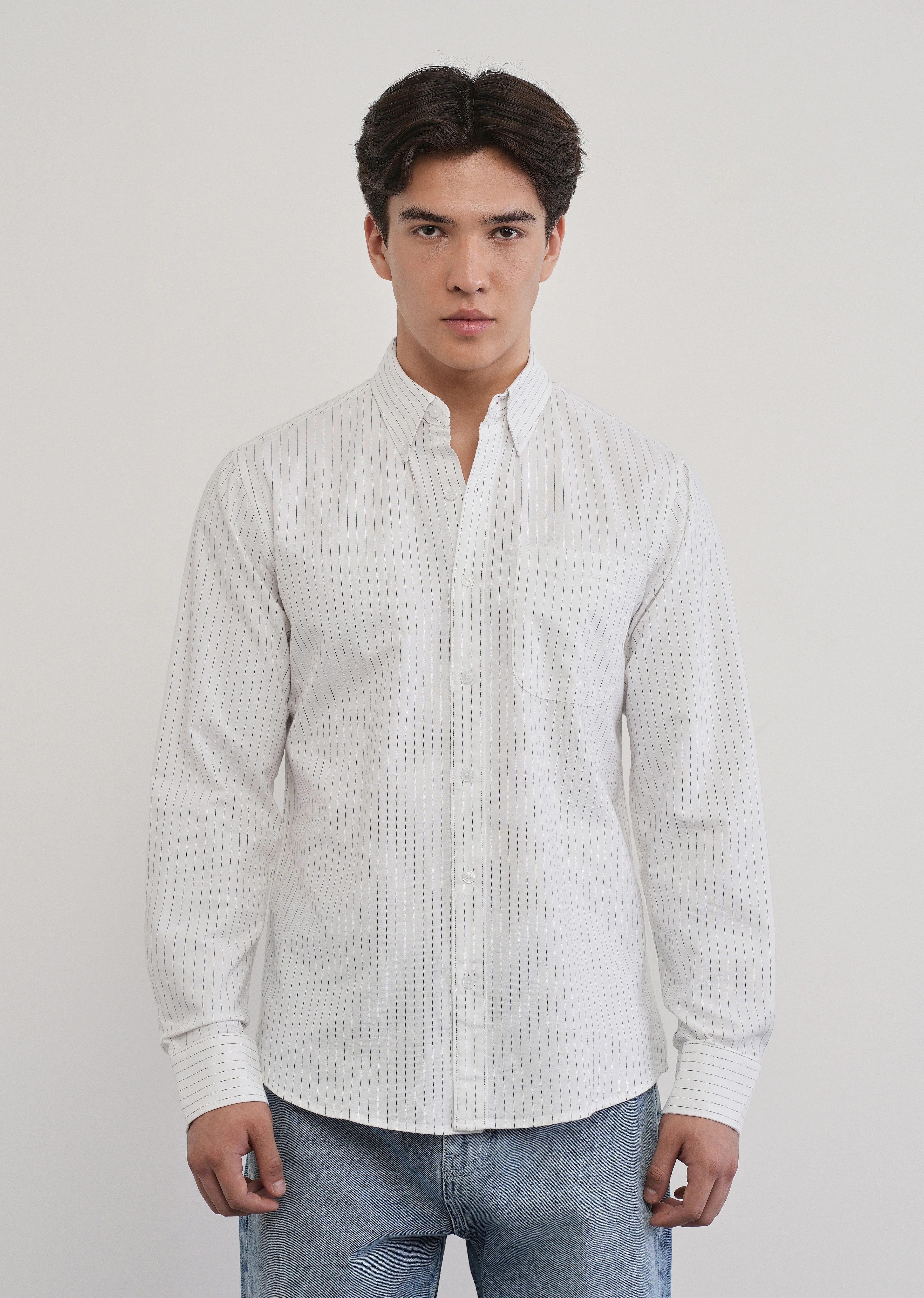 White Pinstripe Cotton Shirt - Image 3