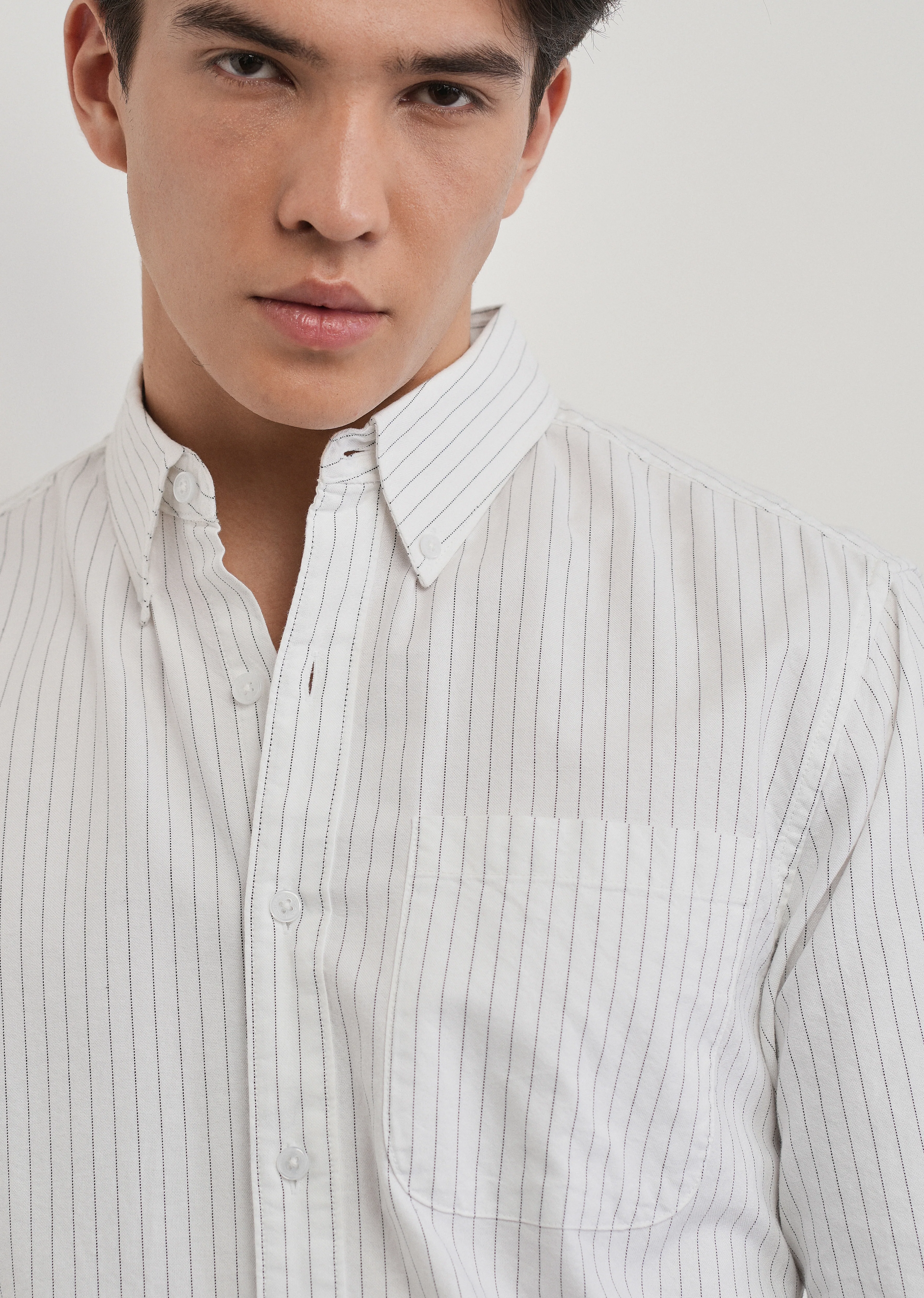 White Pinstripe Cotton Shirt - Image 5