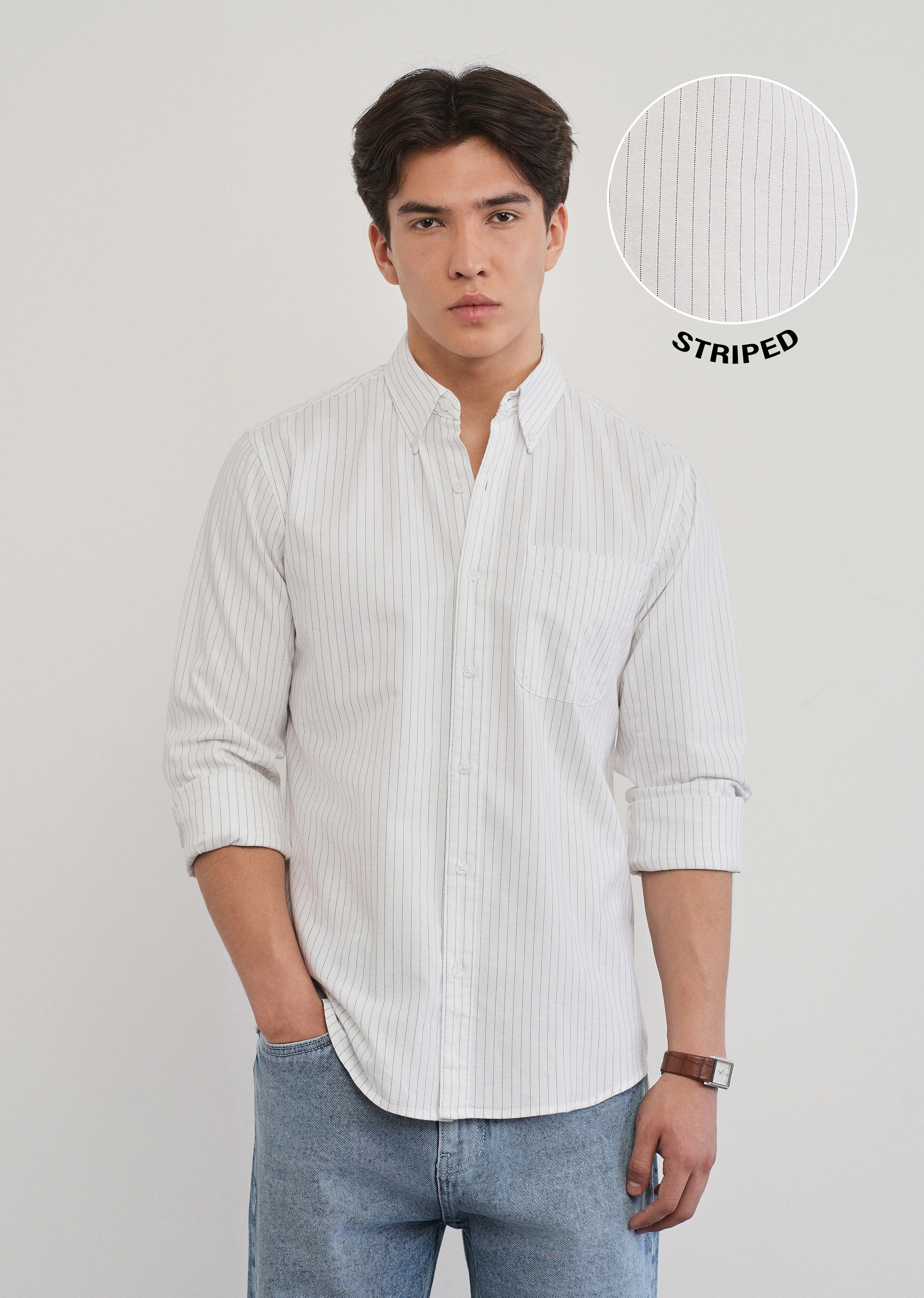 White Pinstripe Cotton Shirt - Image 7