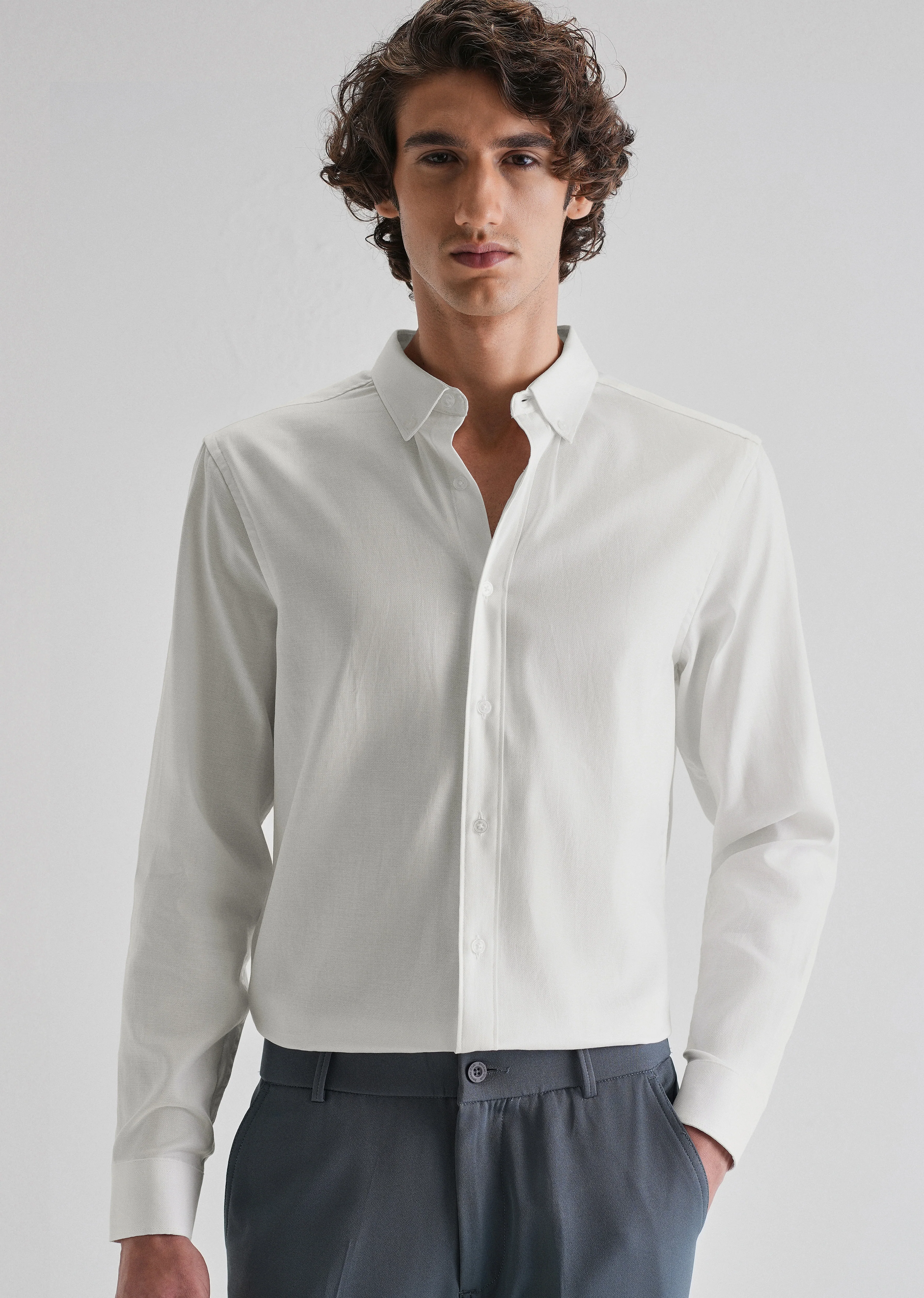 White Plain Blended Cotton Regular Fit Shirt - Image 7