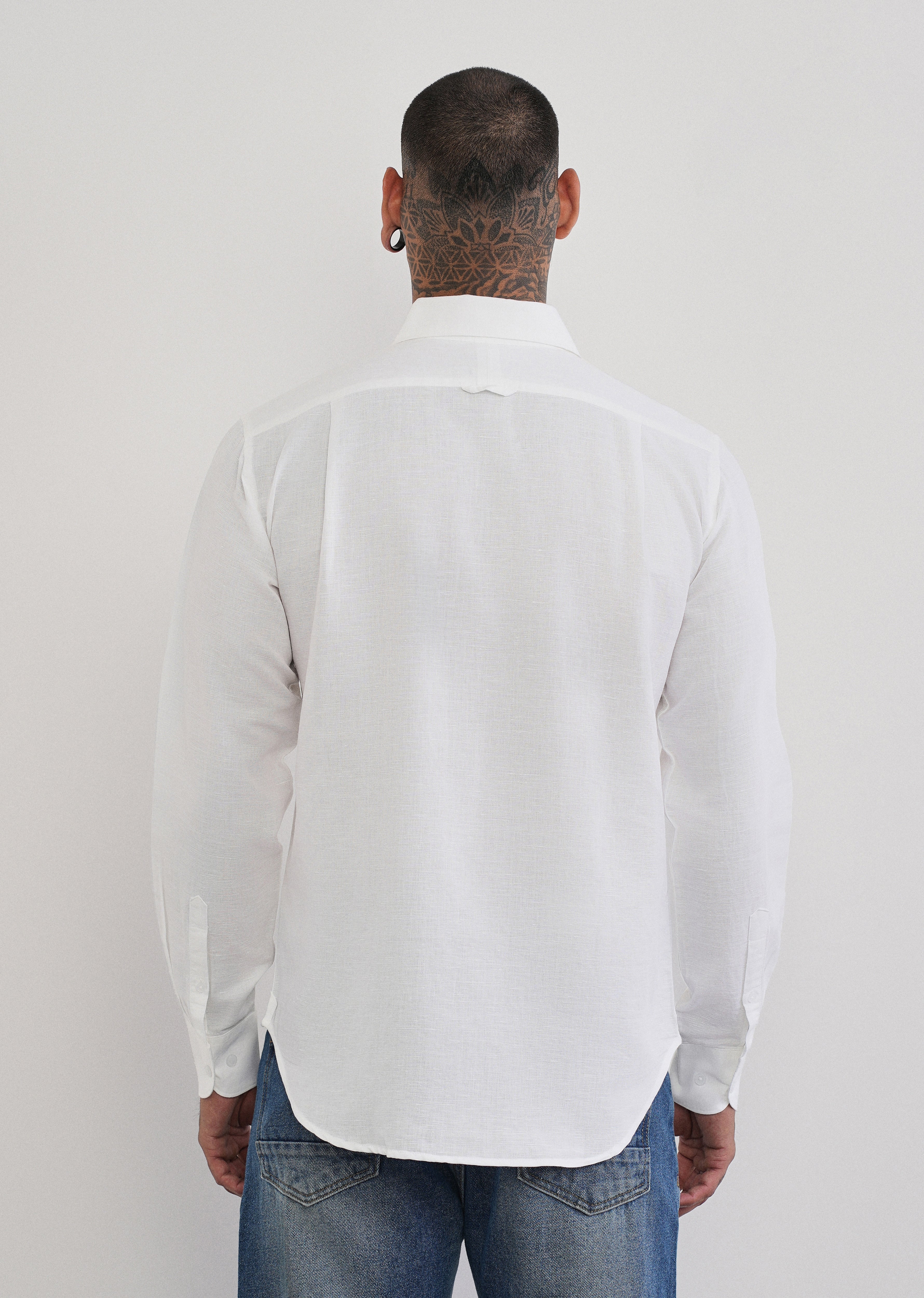 White Plain Cotton Linen Shirt - Image 2