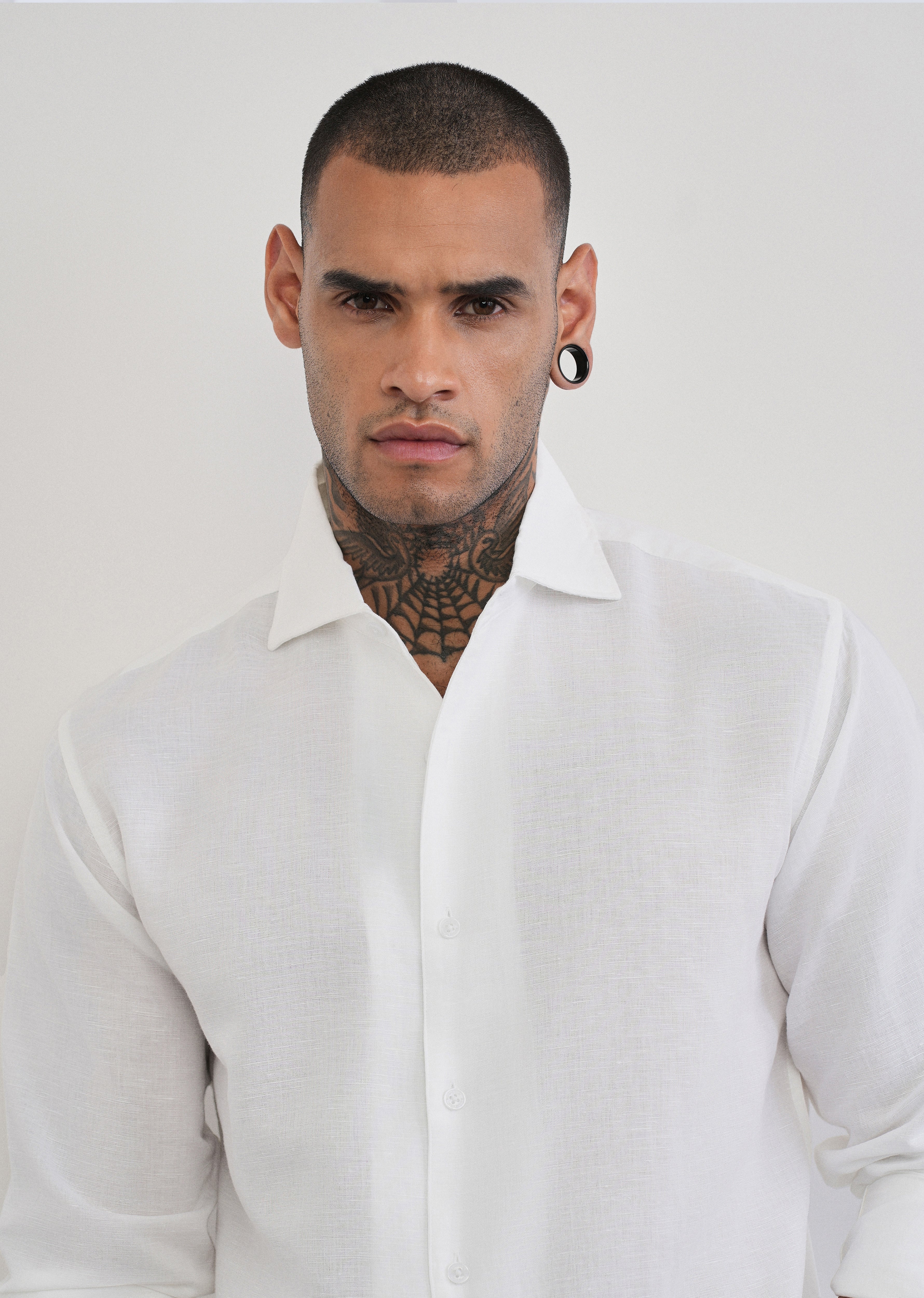 White Plain Cotton Linen Shirt - Image 5