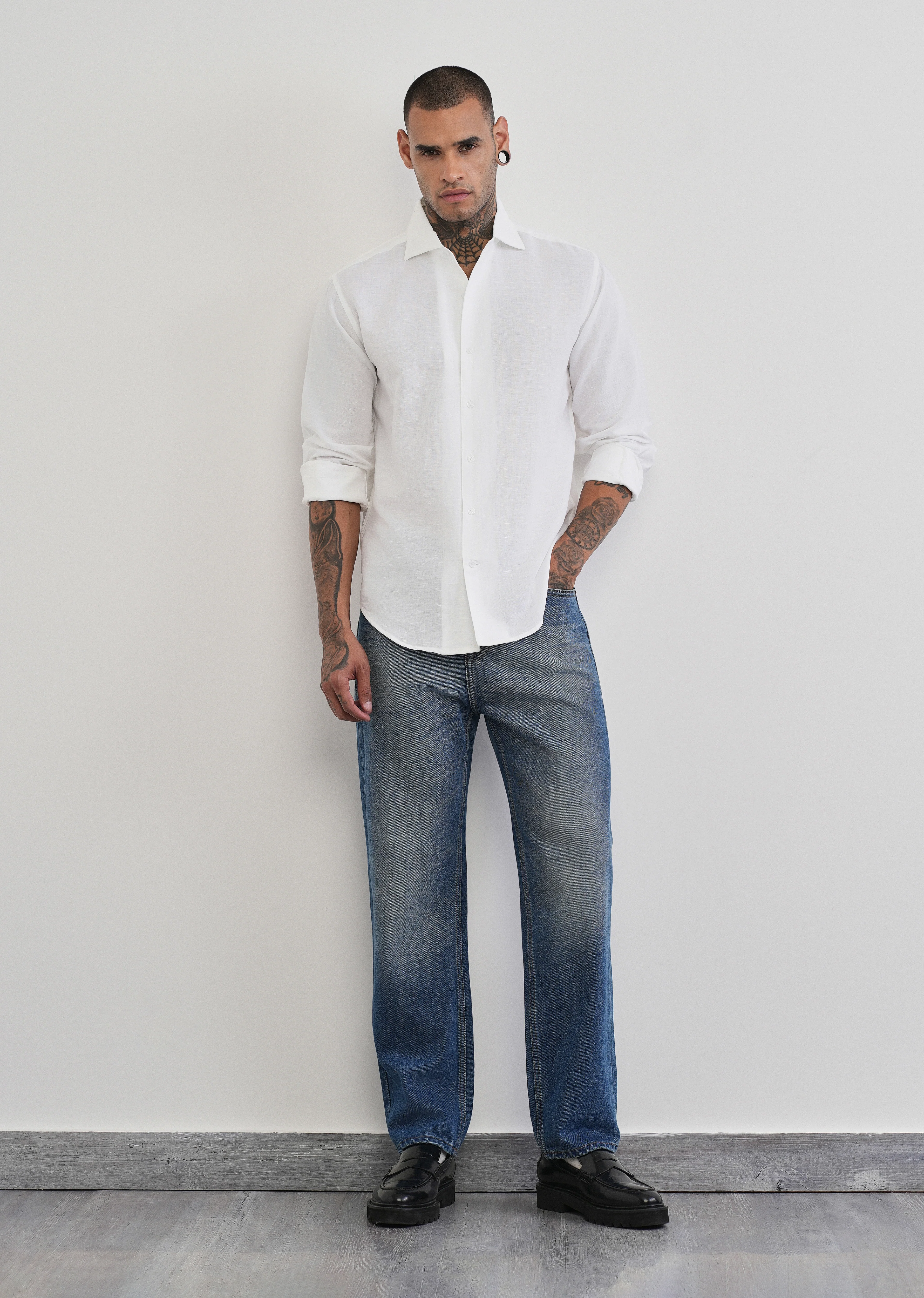 White Plain Cotton Linen Shirt - Image 6