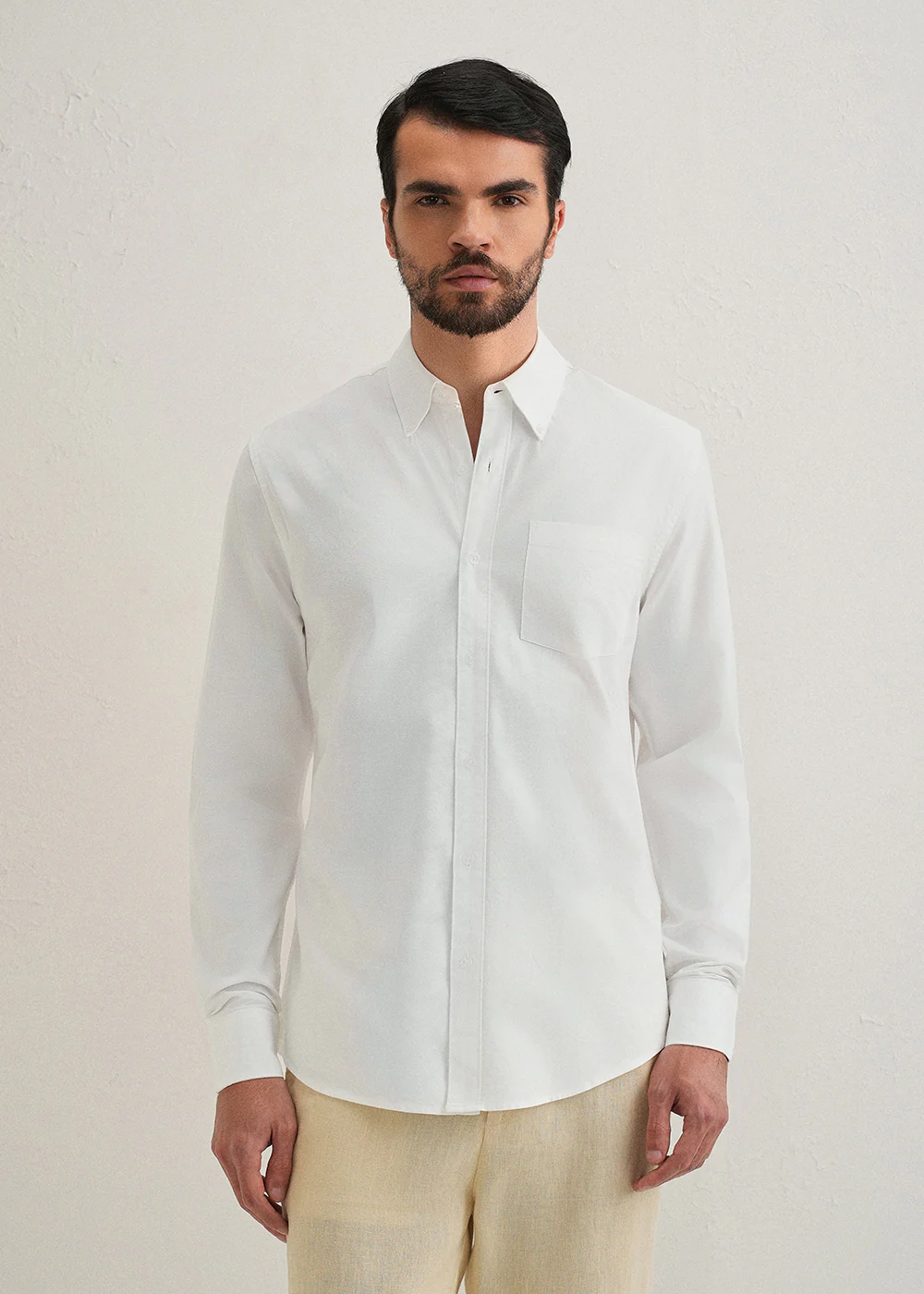 White Plain Cotton Oxford Shirt - Image 3