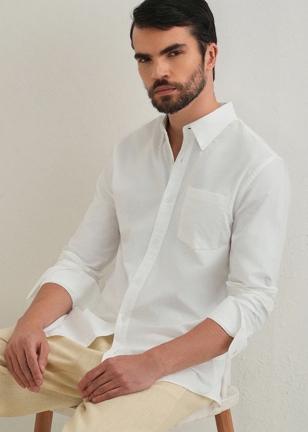 White Plain Cotton Oxford Shirt - Image 7