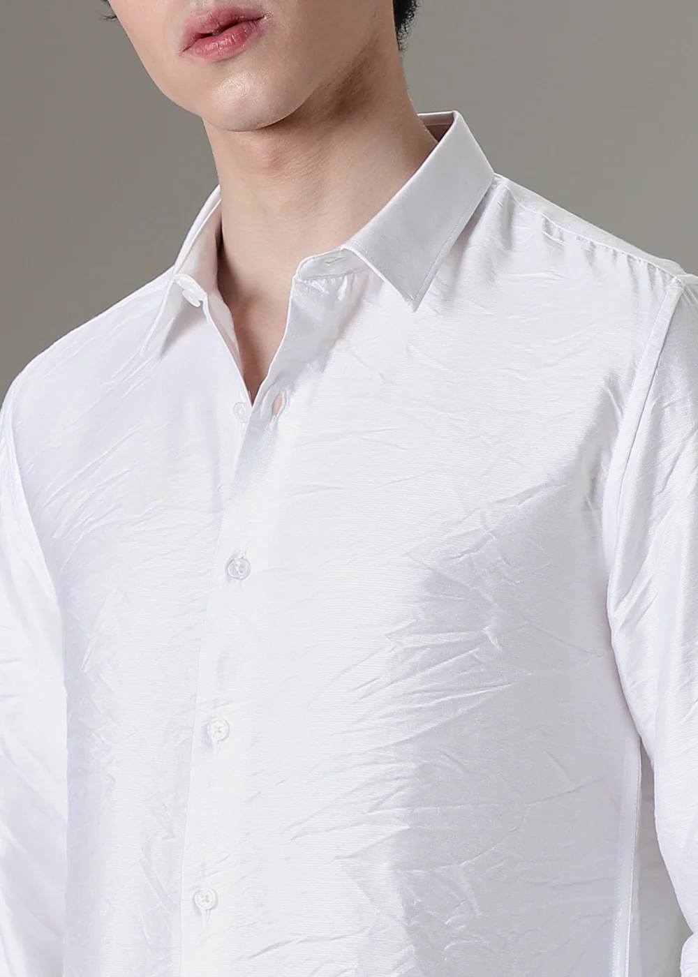 White Plain Crushed Satin Shirt - Image 2