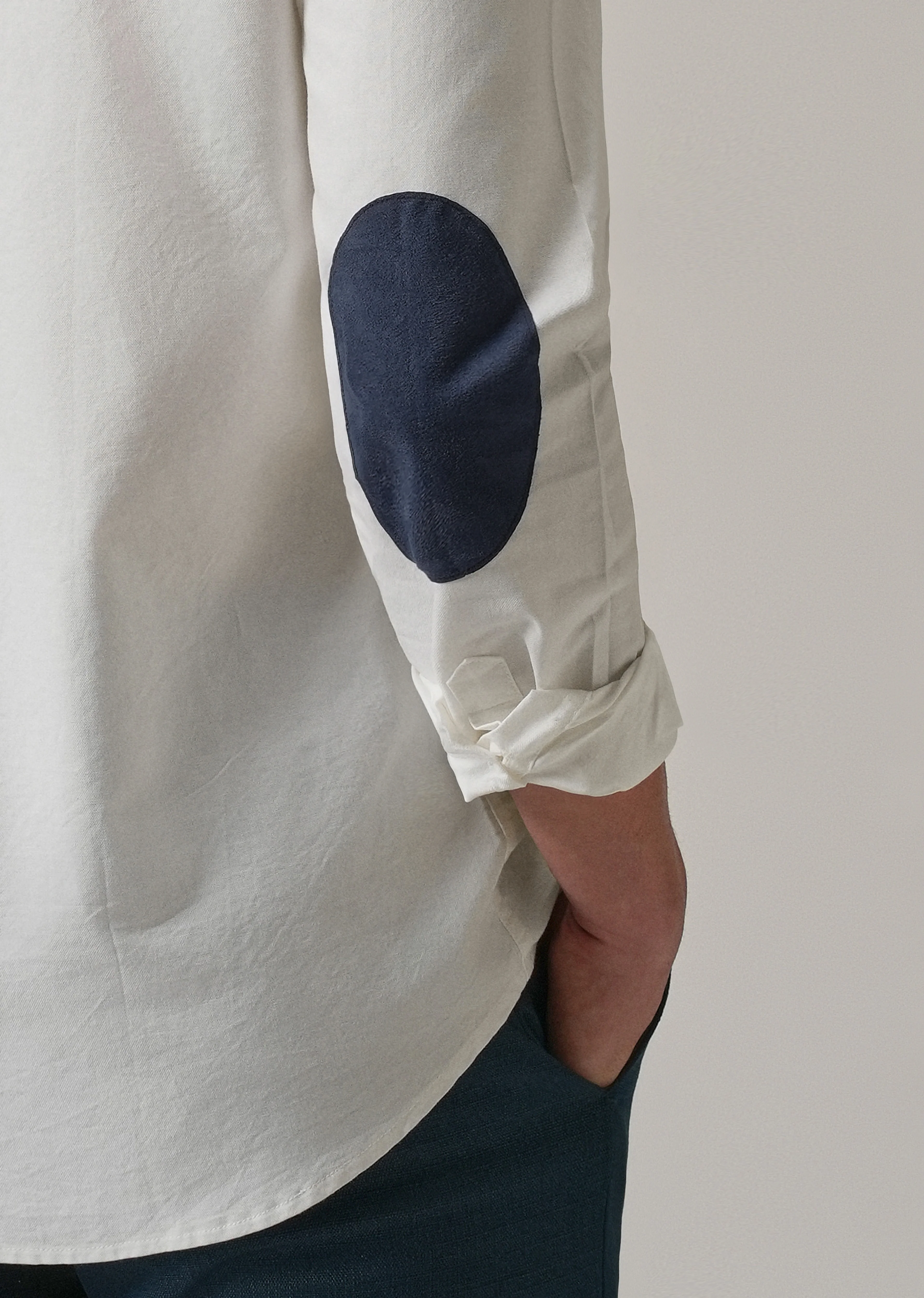 White Plain Elbow Patch Oxford Shirt - Image 2