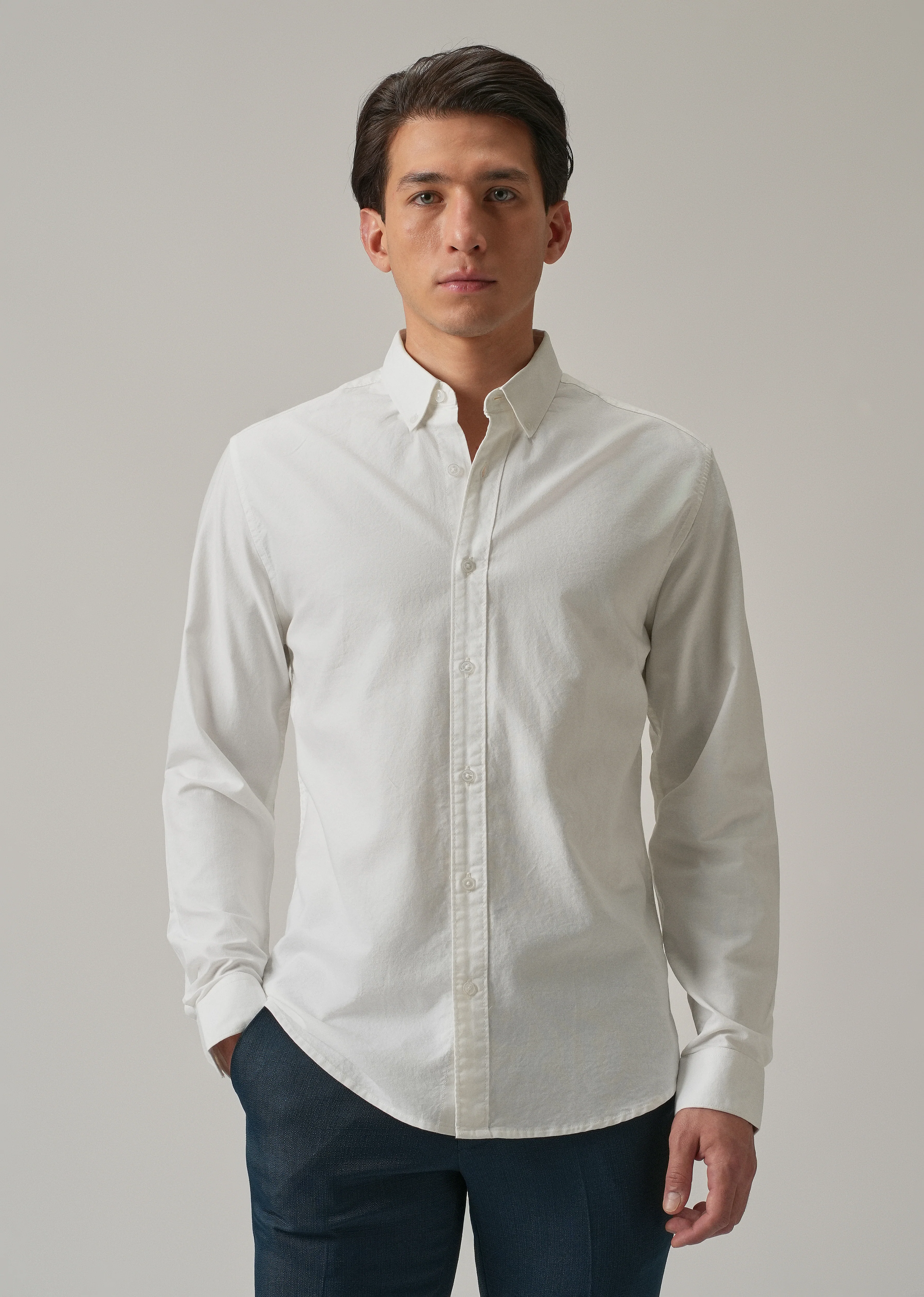 White Plain Elbow Patch Oxford Shirt - Image 4