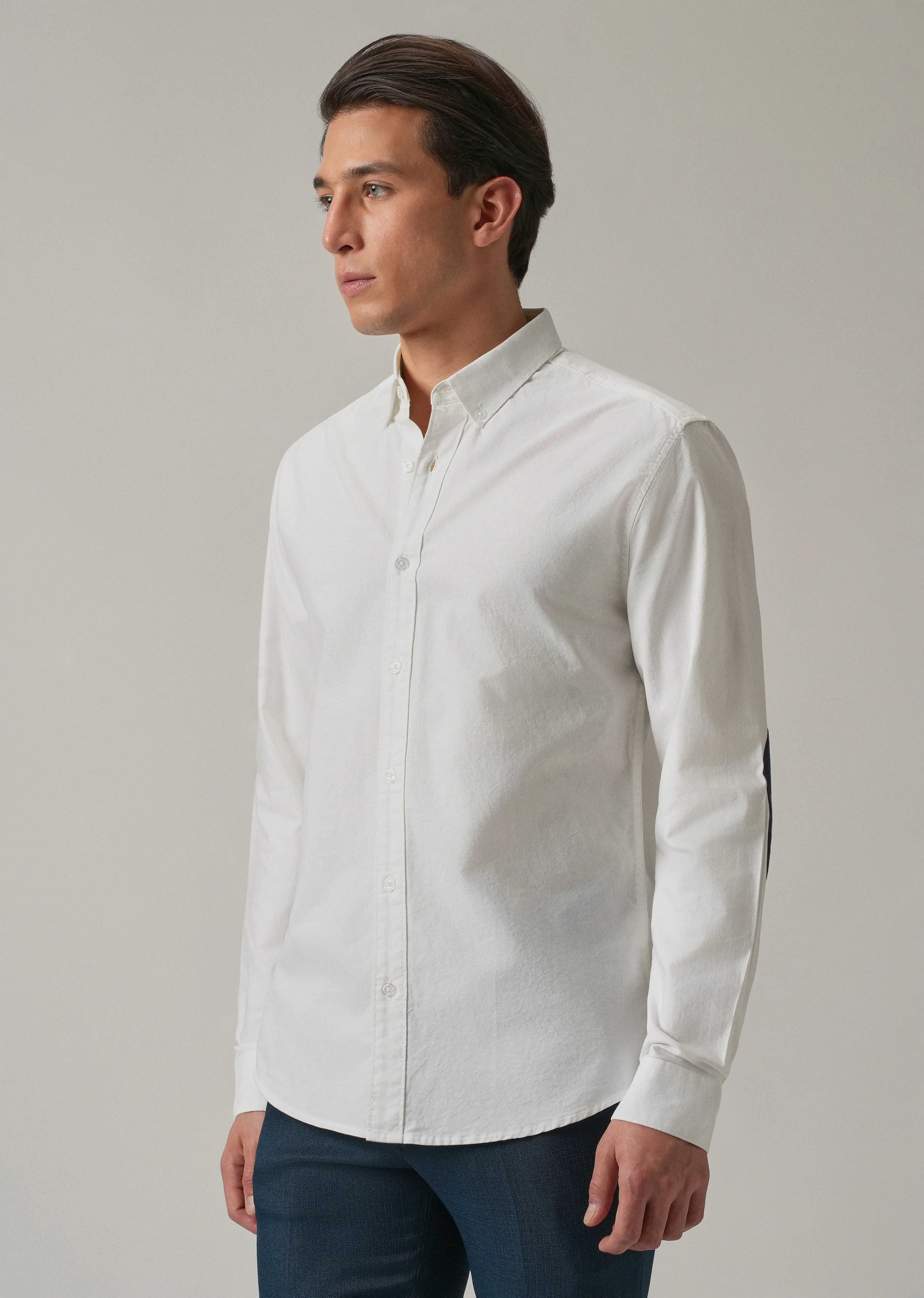 White Plain Elbow Patch Oxford Shirt - Image 5