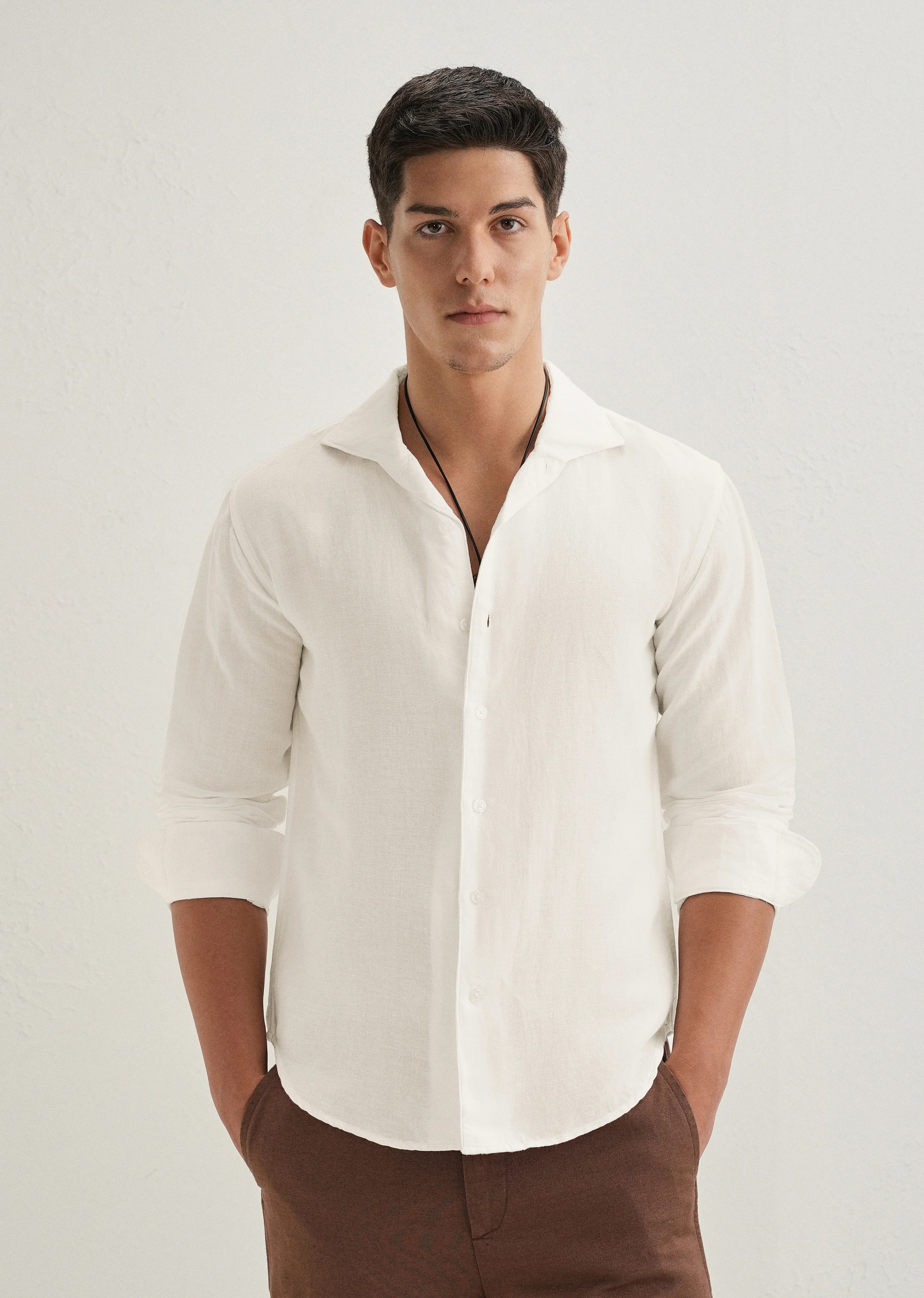 White Plain Linen Viscose Shirt - Image 2