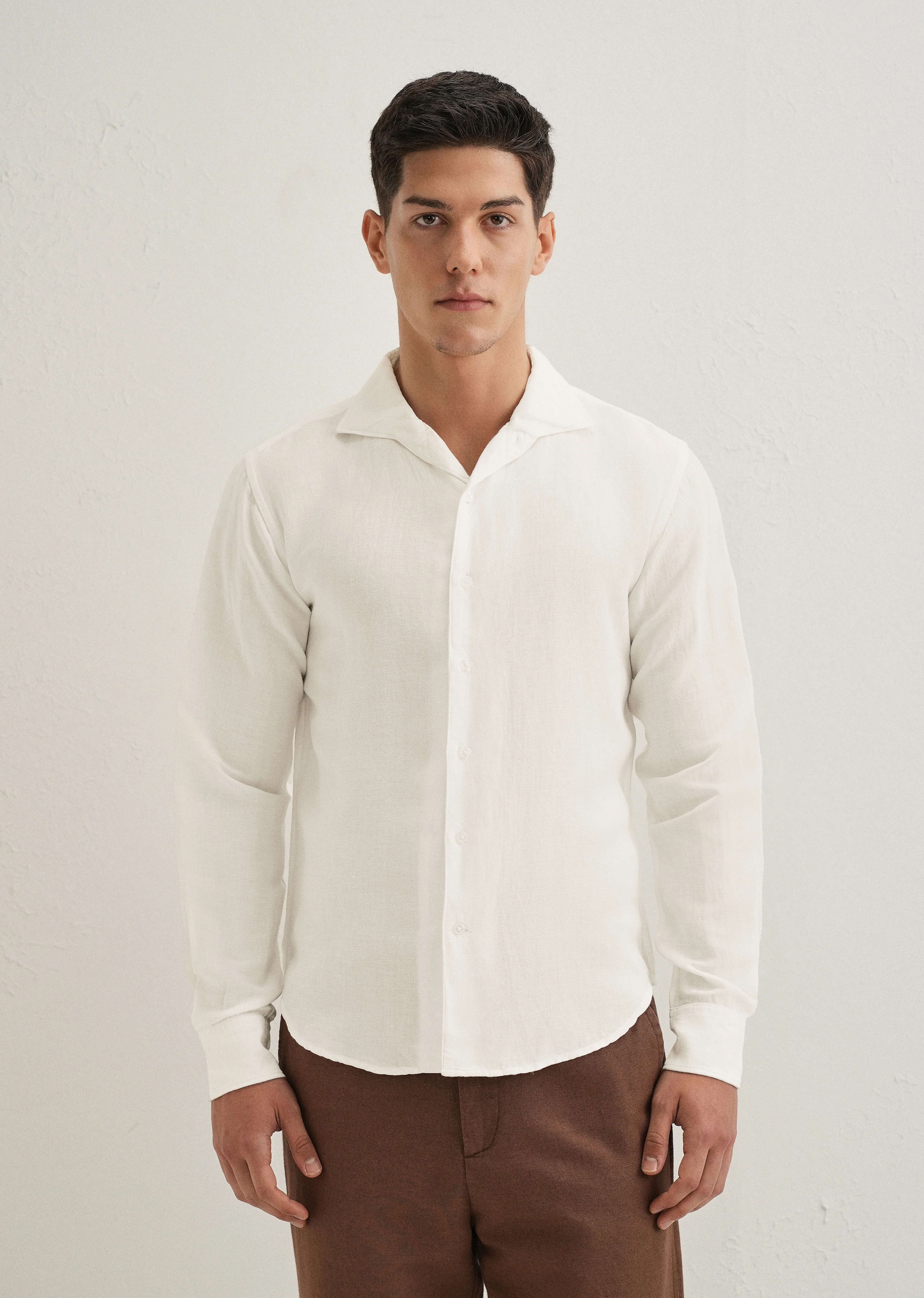 White Plain Linen Viscose Shirt - Image 4