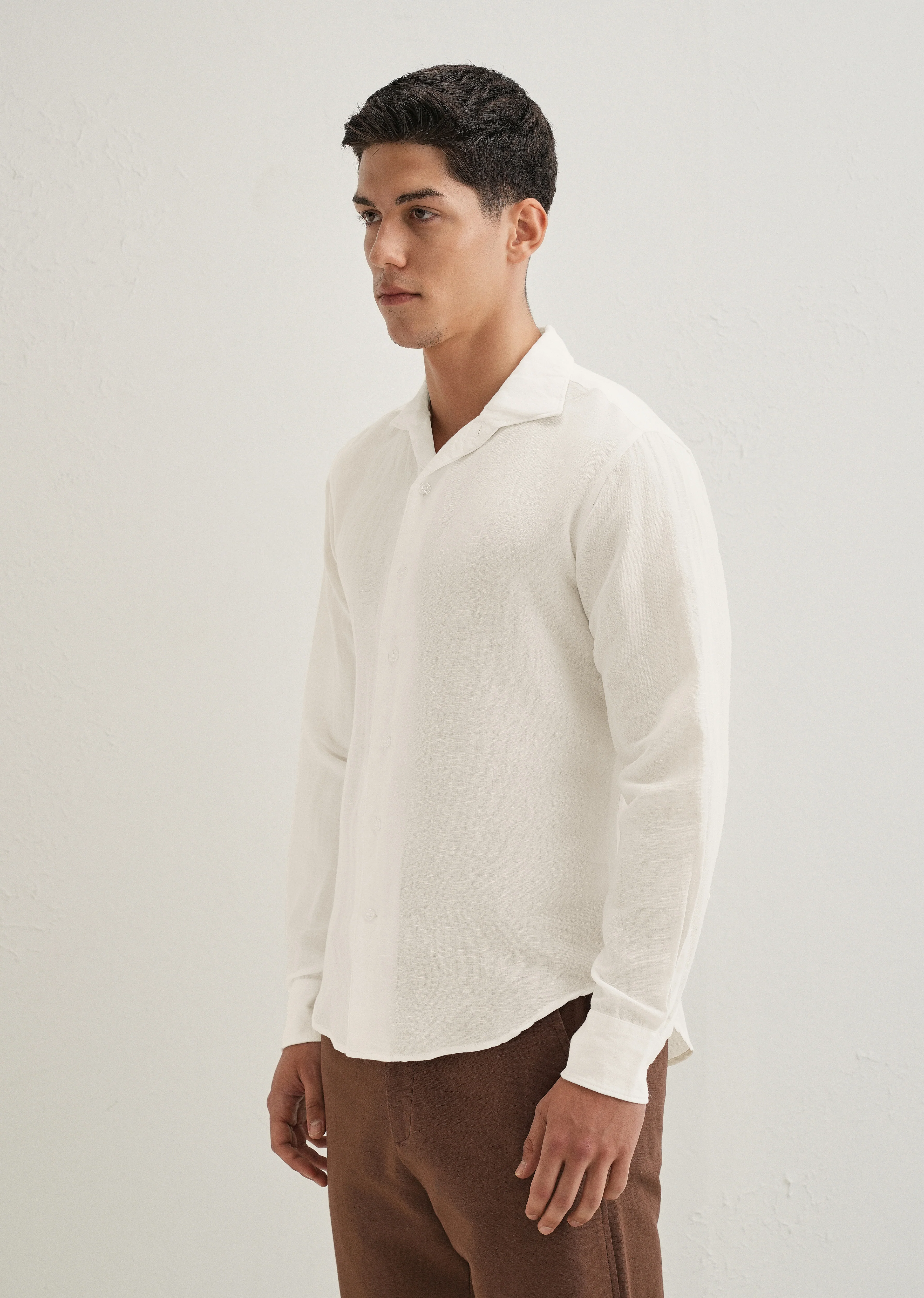 White Plain Linen Viscose Shirt - Image 6
