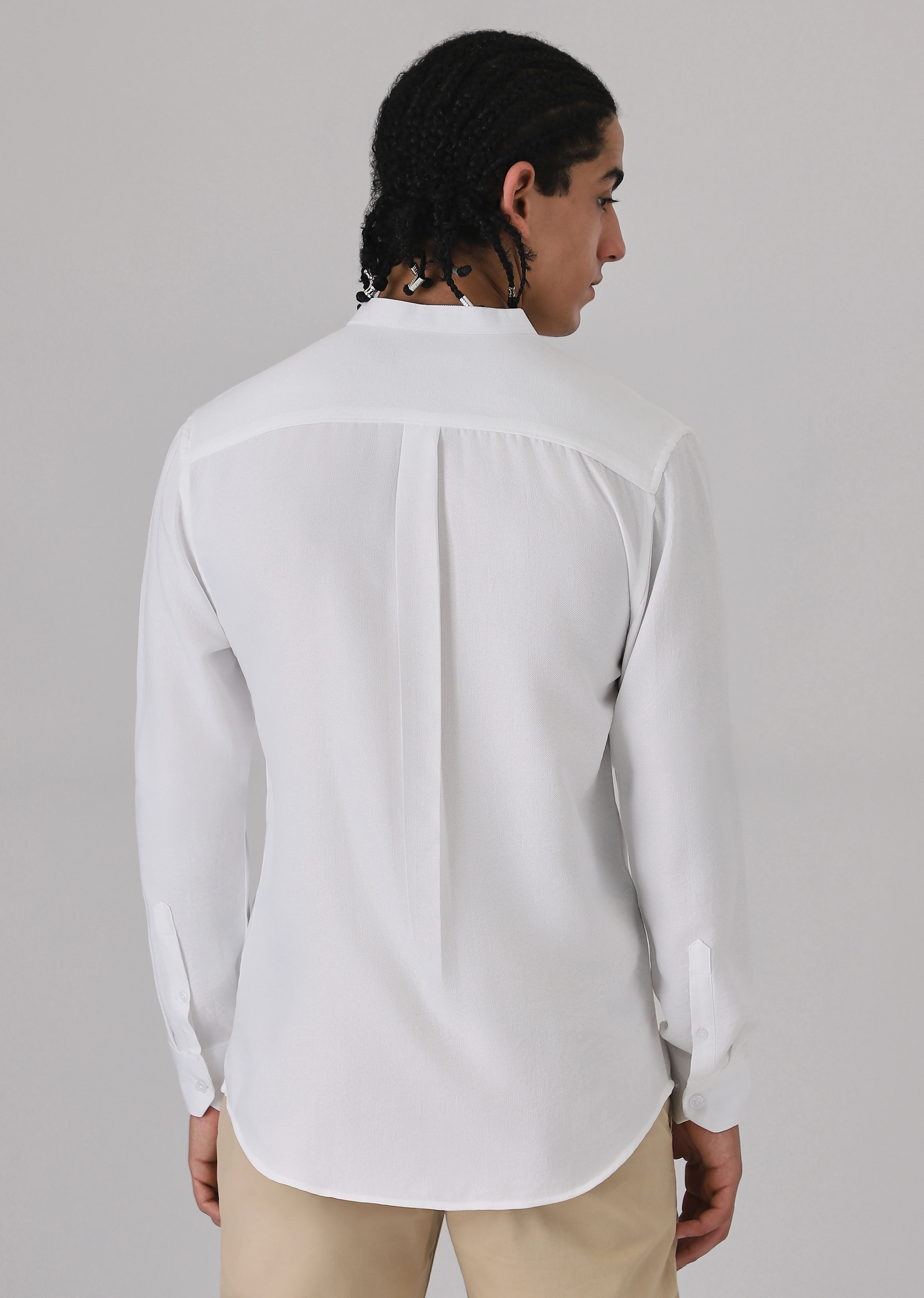 White Plain Mandarin Collar Shirt - Image 3
