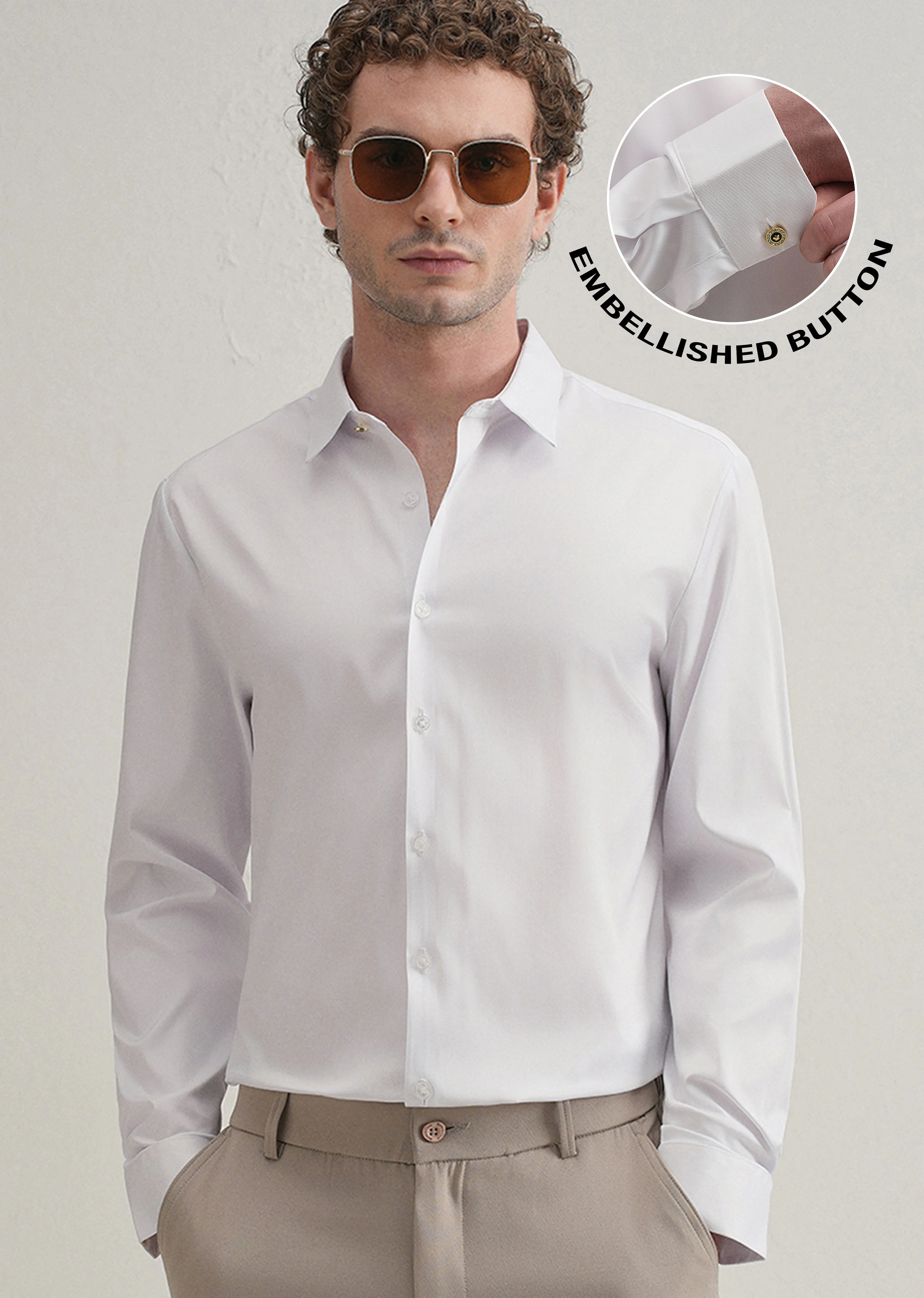 White Plain Stitchless Placket Shirt - Image 7
