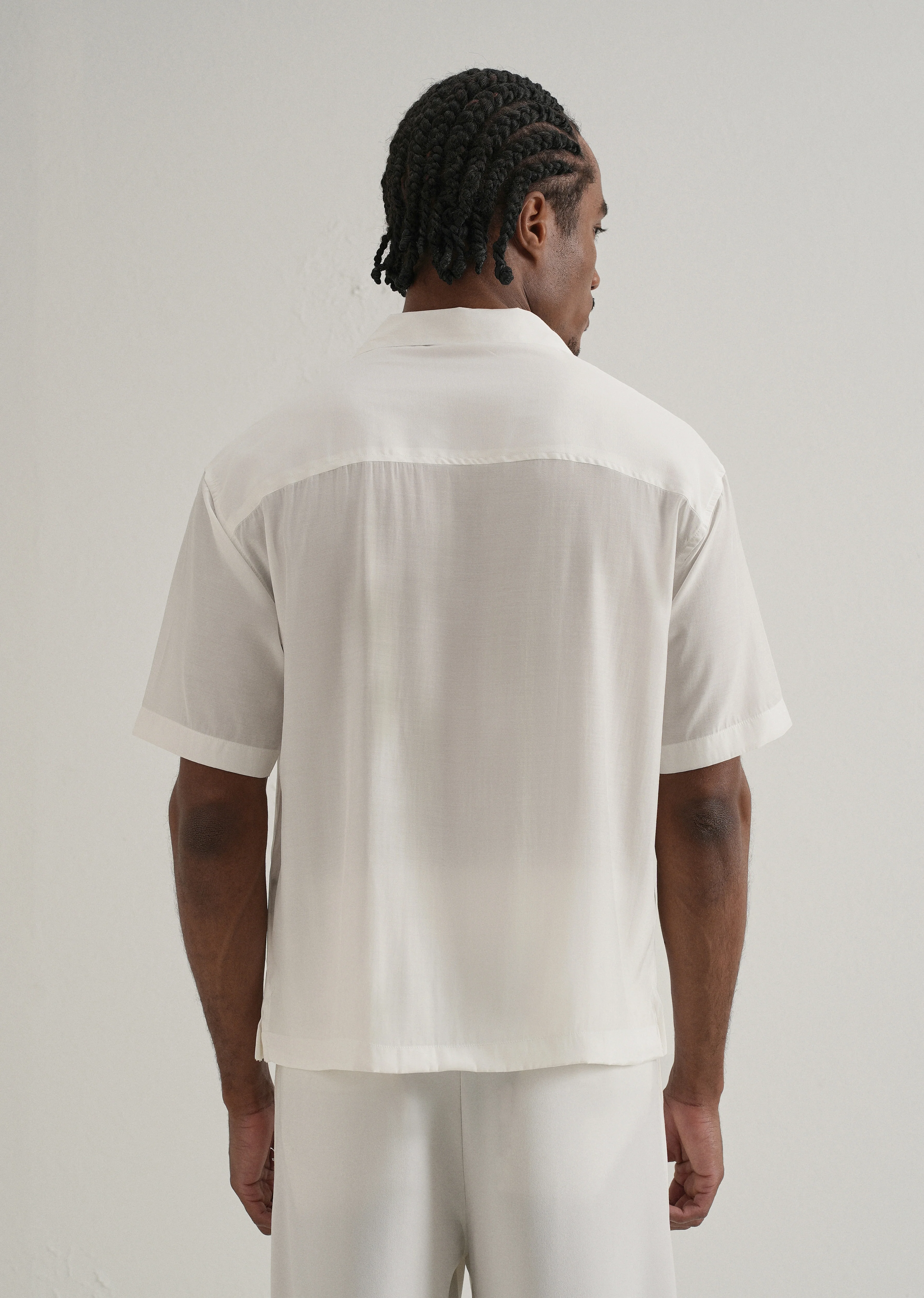 White Plain Sheen Cuban Collar Shirt - Image 2