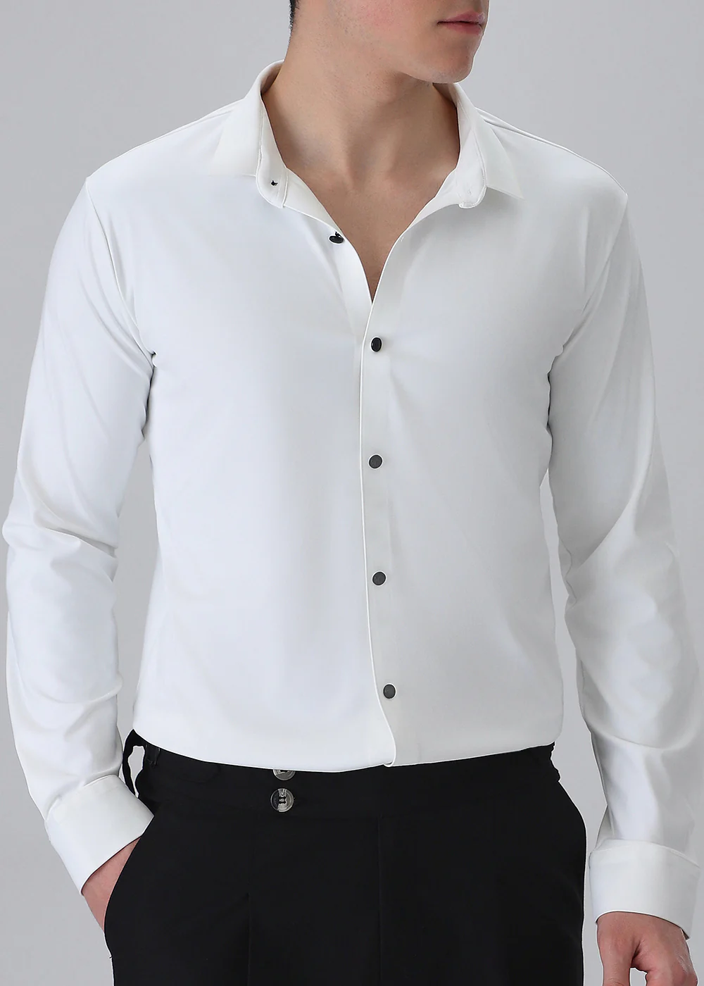 White Plain Stitchless Stretch Shirt - Image 7