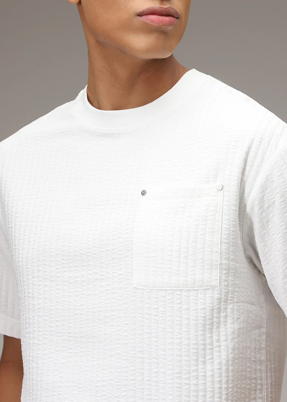 White Plain Textured Oversized T-shirt - Image 2