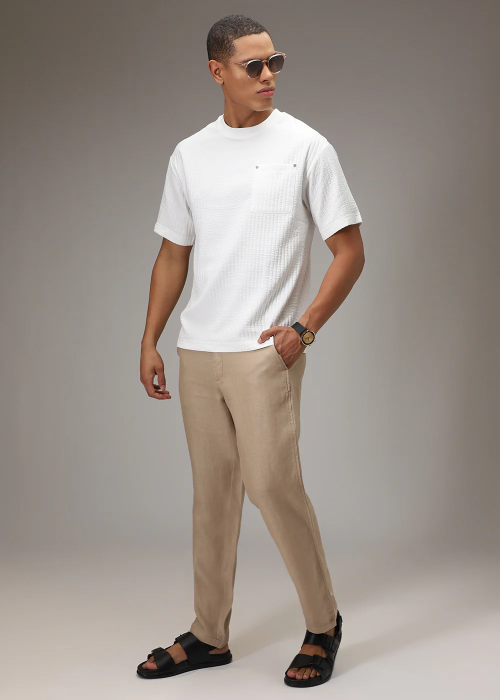 White Plain Textured Oversized T-shirt - Image 7