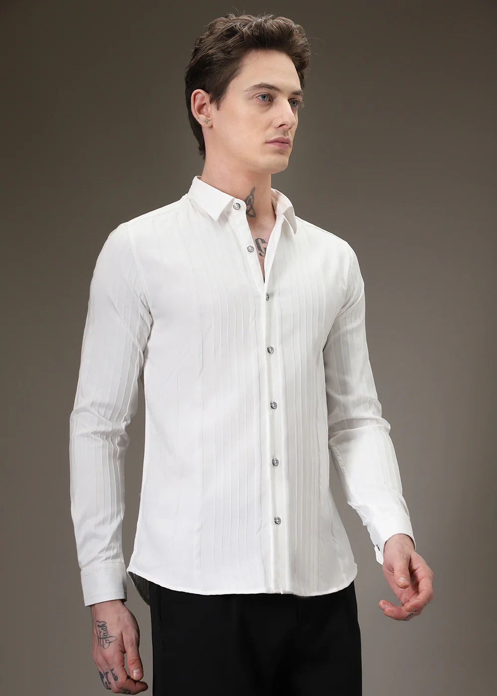 White Pleat Designer Shirt - Image 4