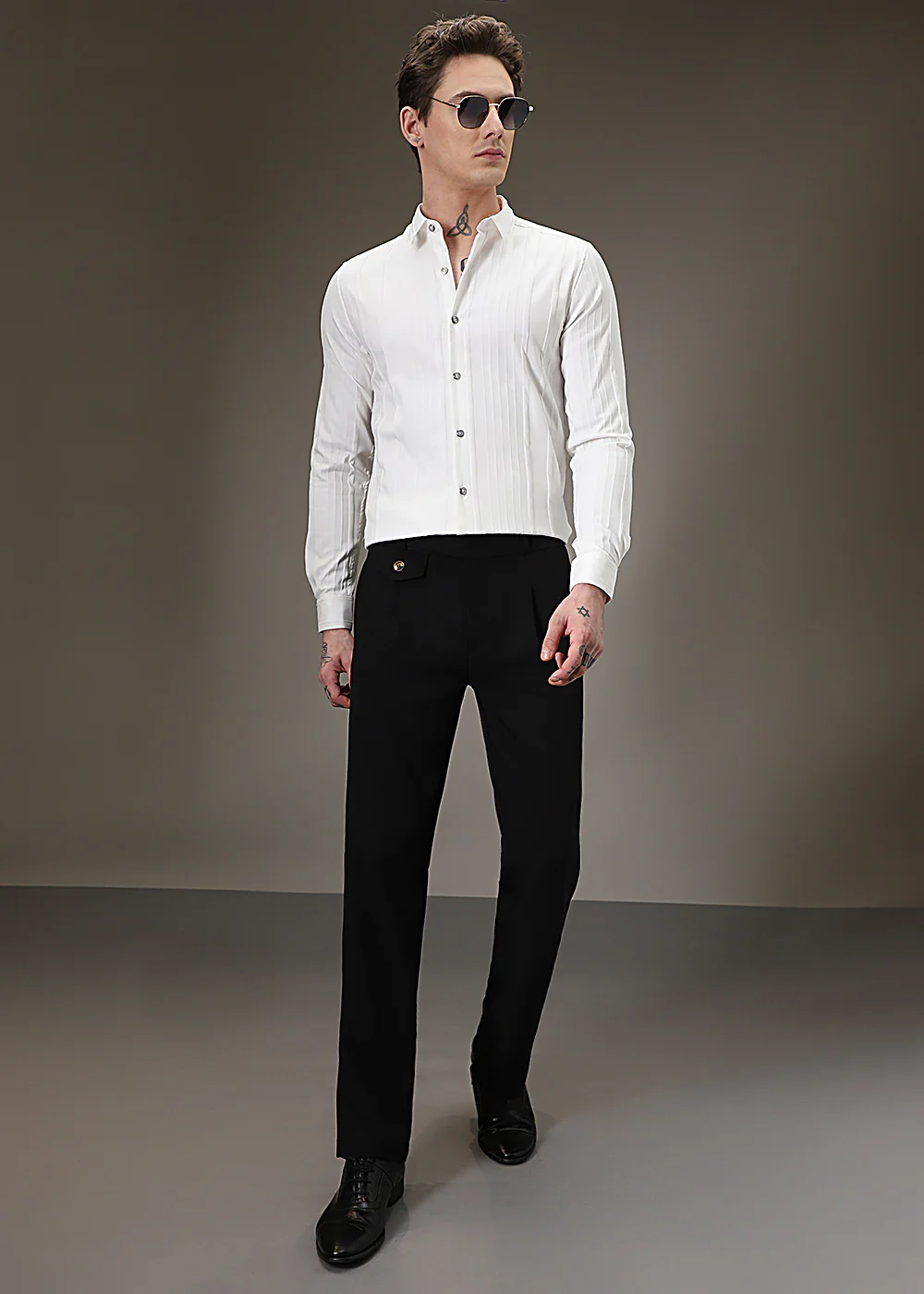 White Pleat Designer Shirt - Image 6