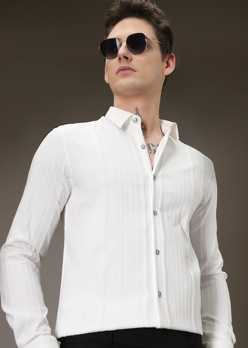 White Pleat Designer Shirt - Image 7
