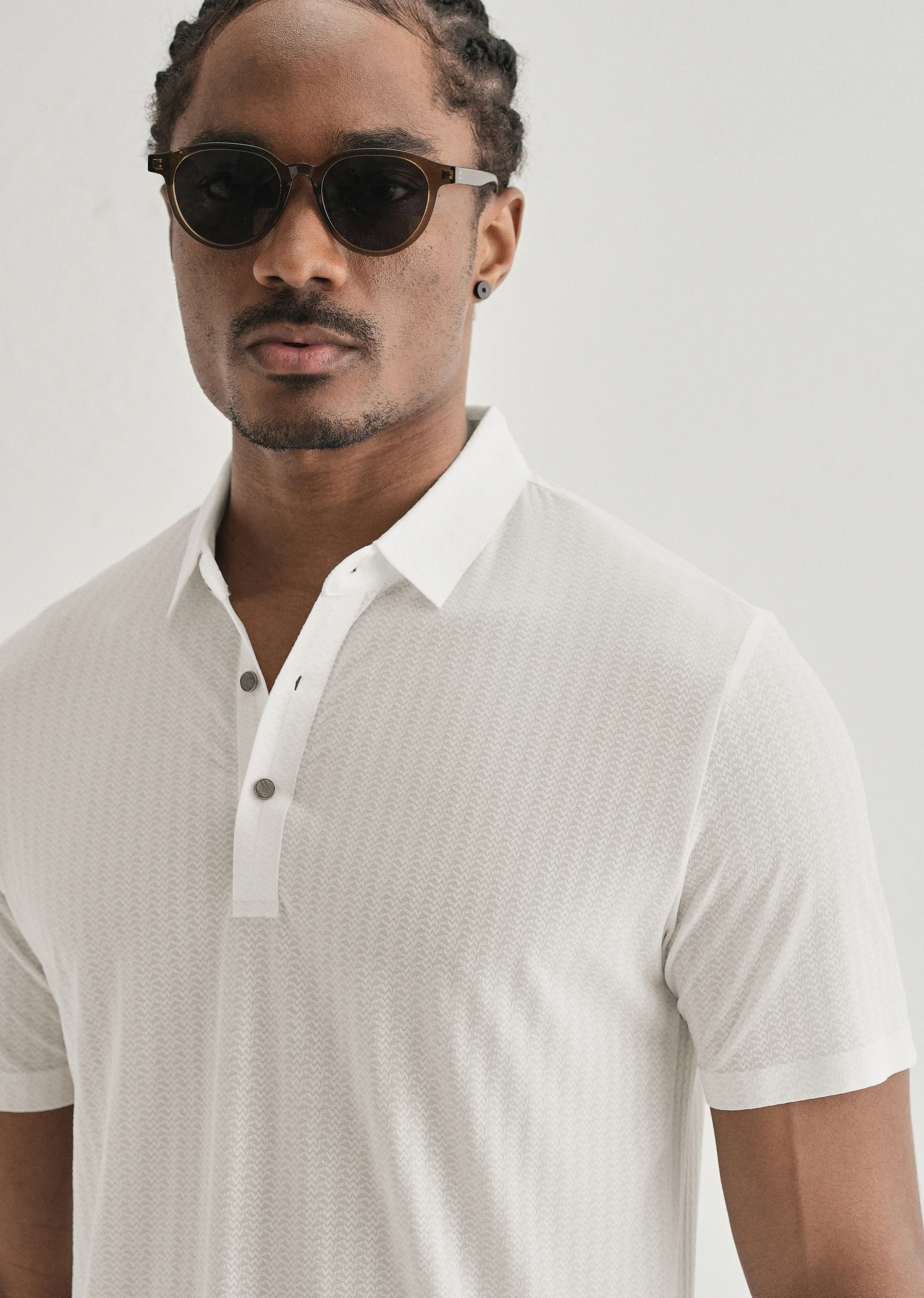 White Polo Collar Printed Seamless T-shirt - Image 2