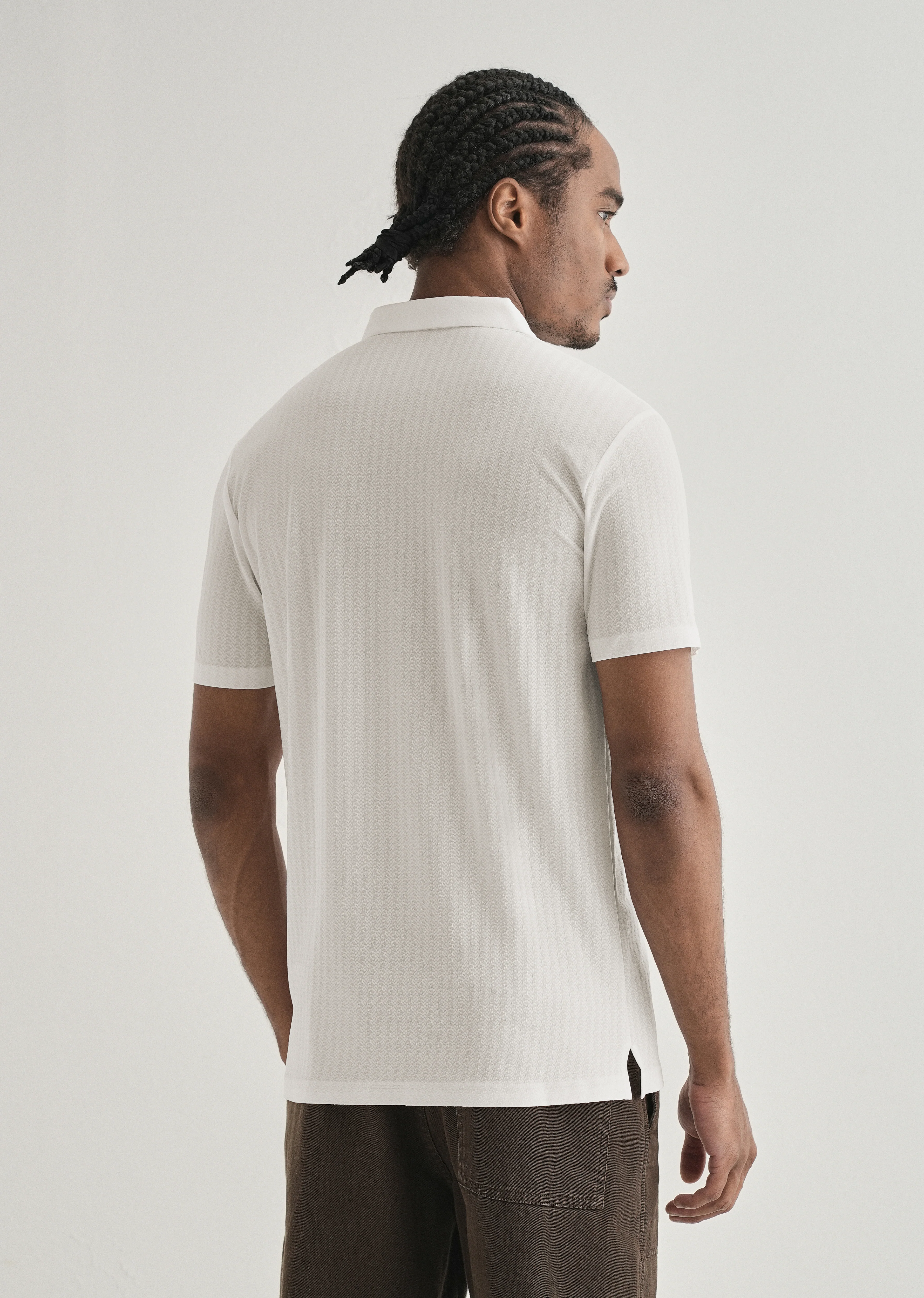White Polo Collar Printed Seamless T-shirt - Image 3