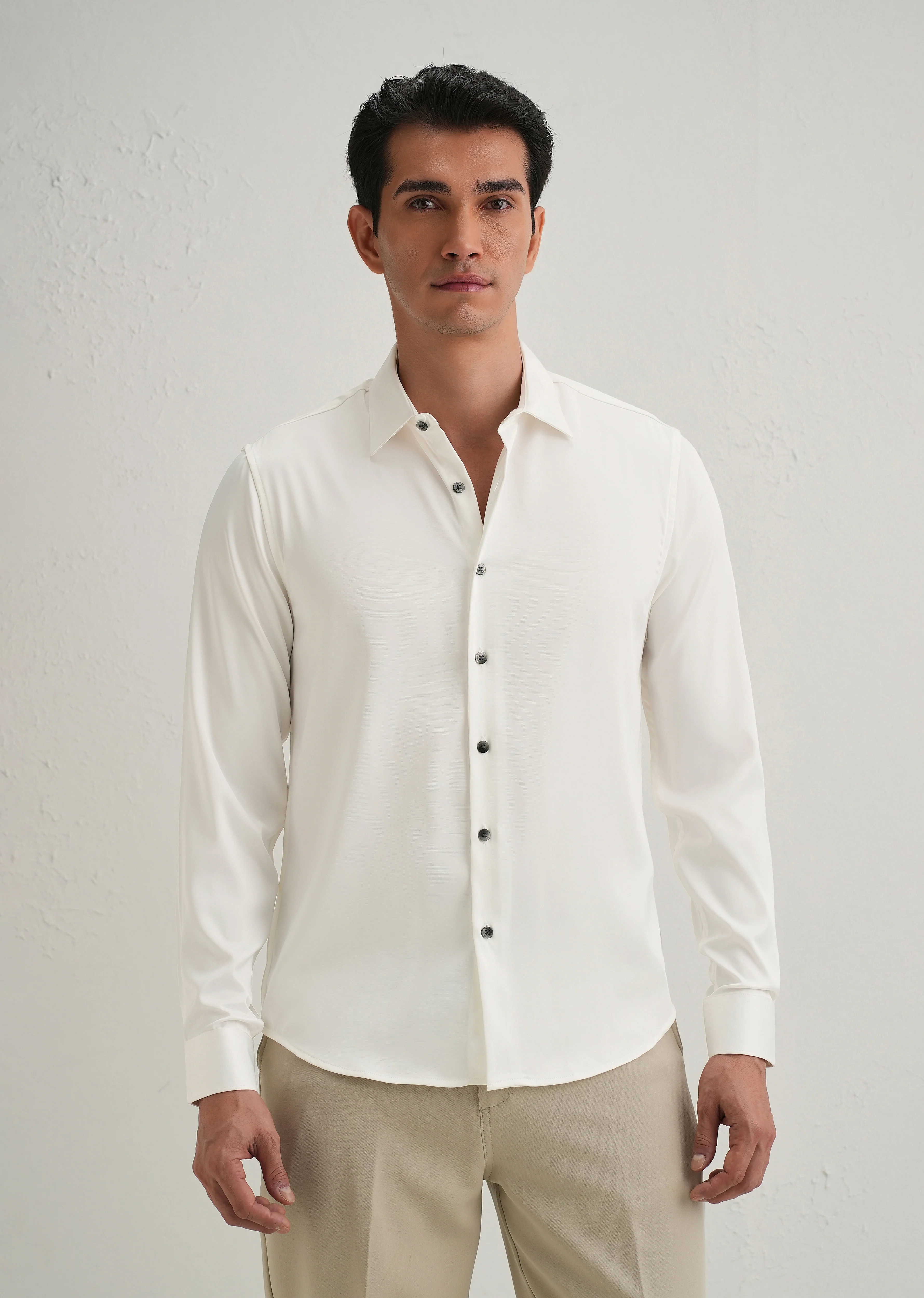 White Premium Satin-Finish Plain Shirt - Image 4