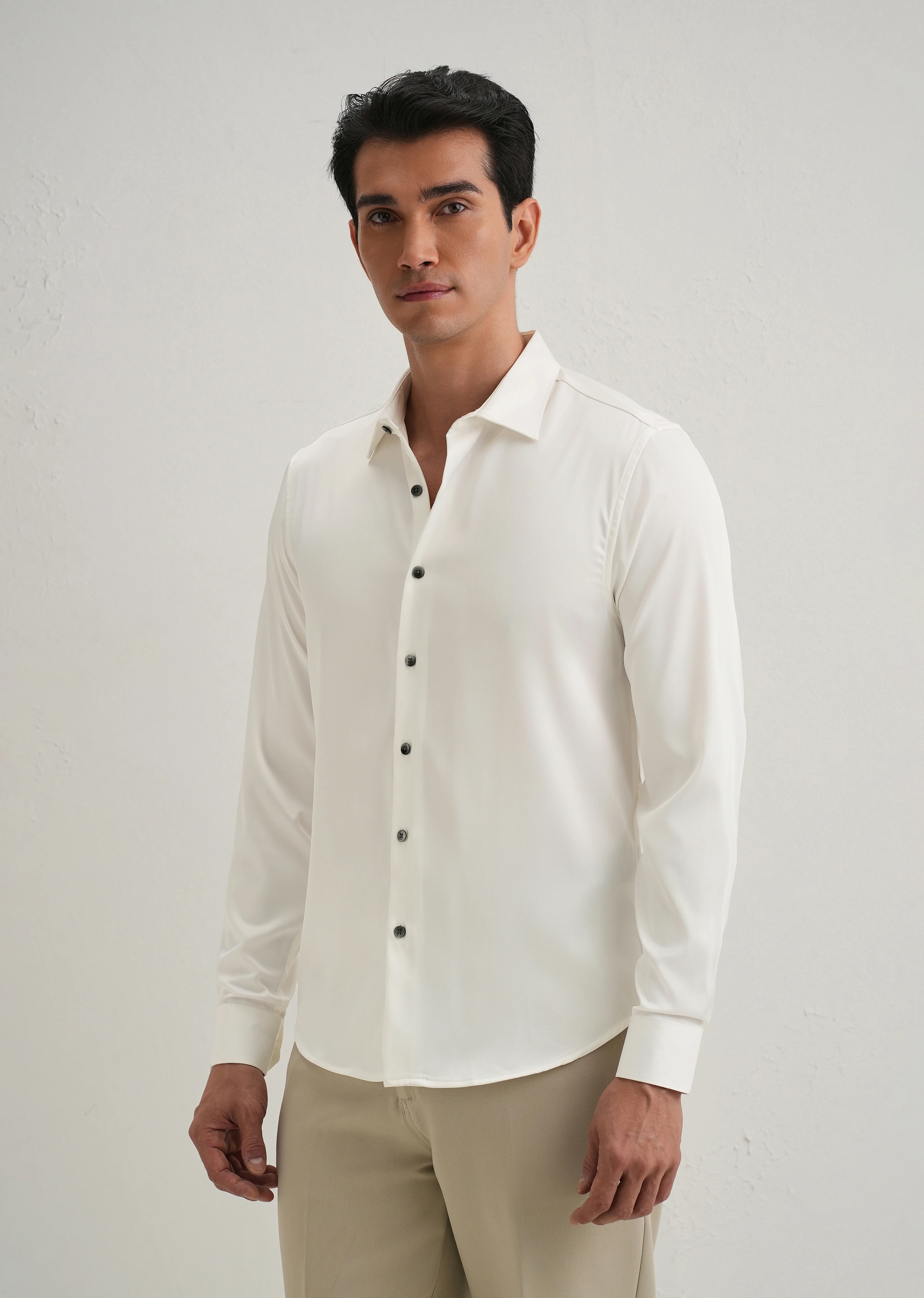 White Premium Satin-Finish Plain Shirt - Image 5
