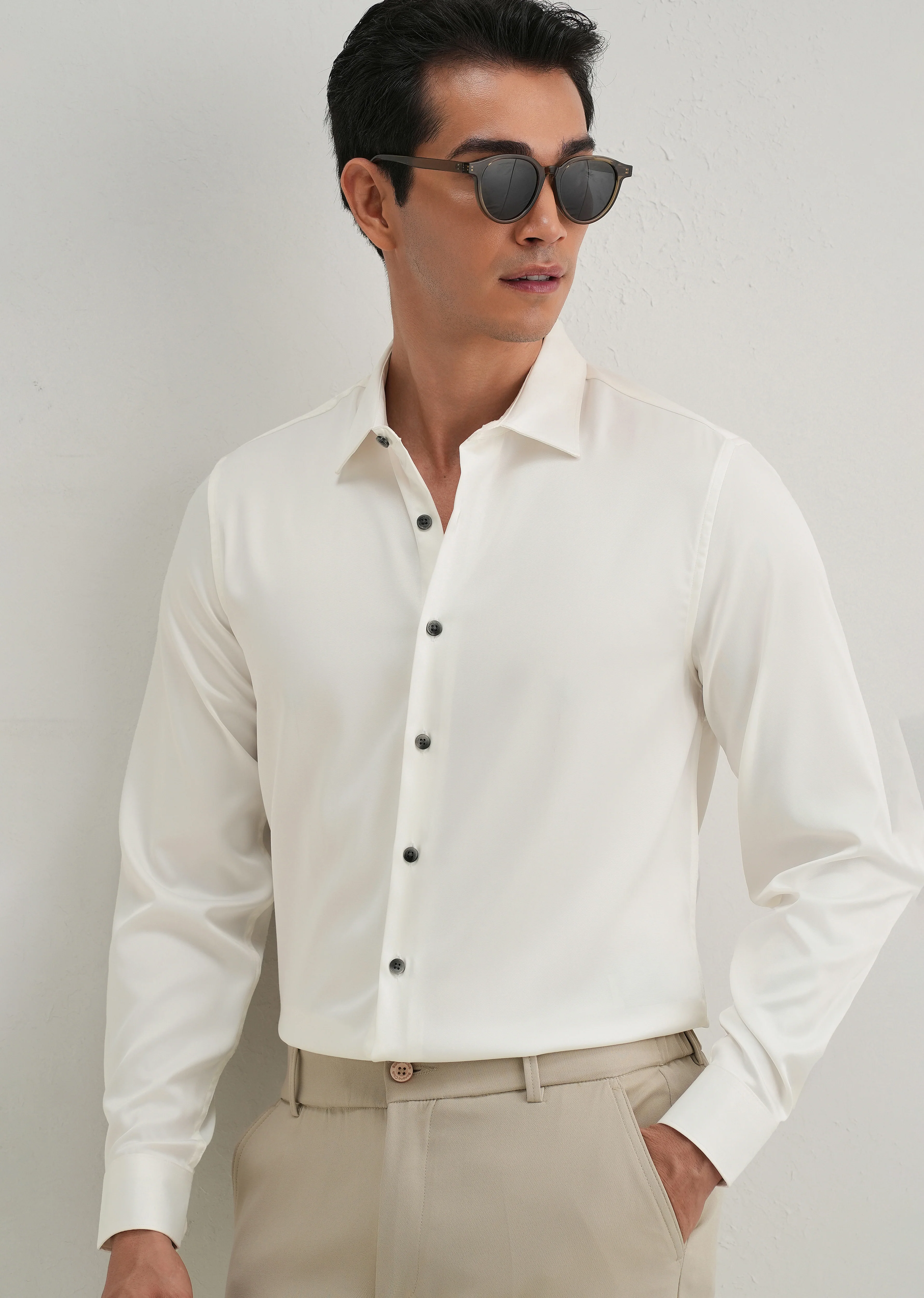 White Premium Satin-Finish Plain Shirt - Image 7