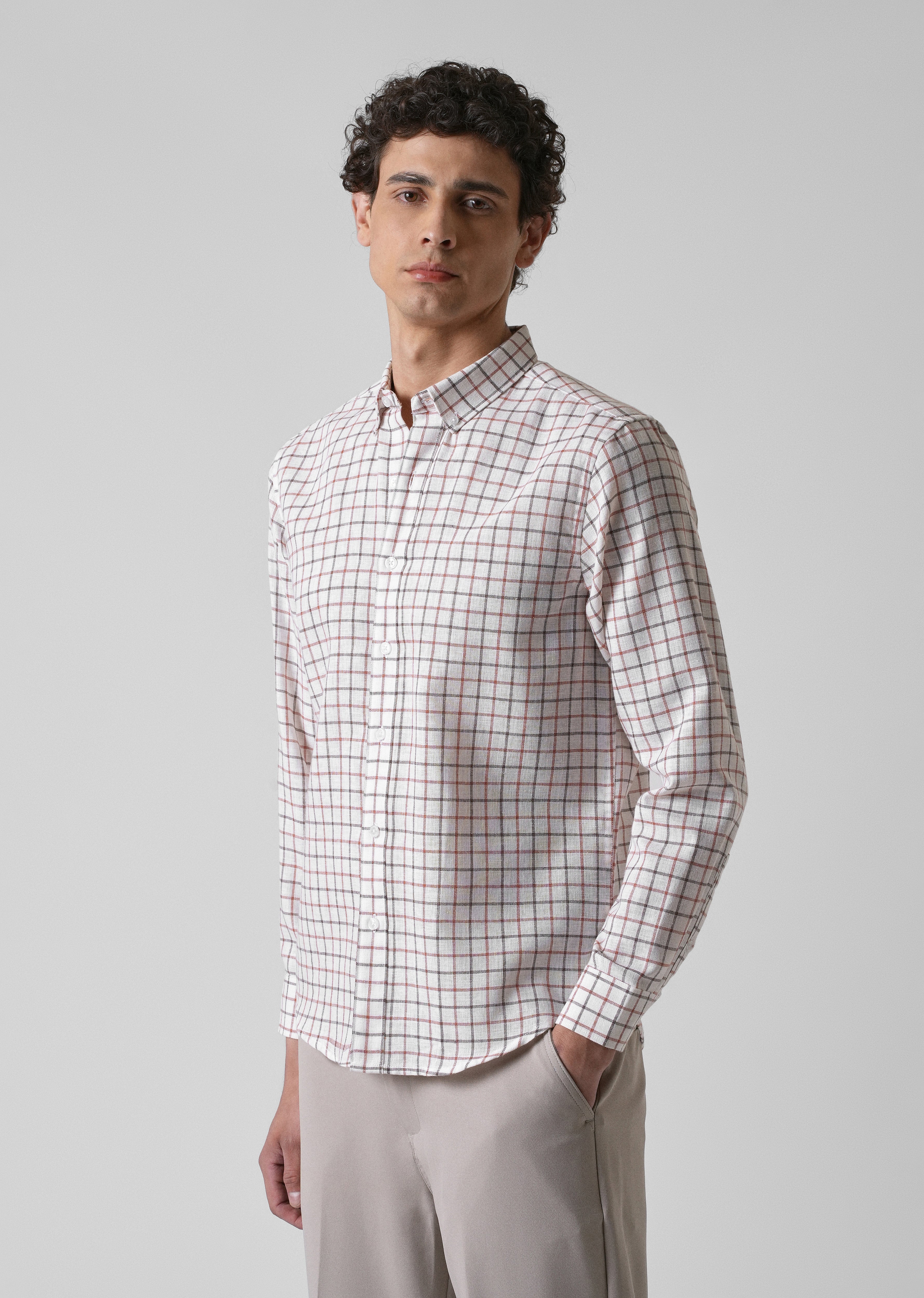 White Red Blended Cotton Check Shirt - Image 4