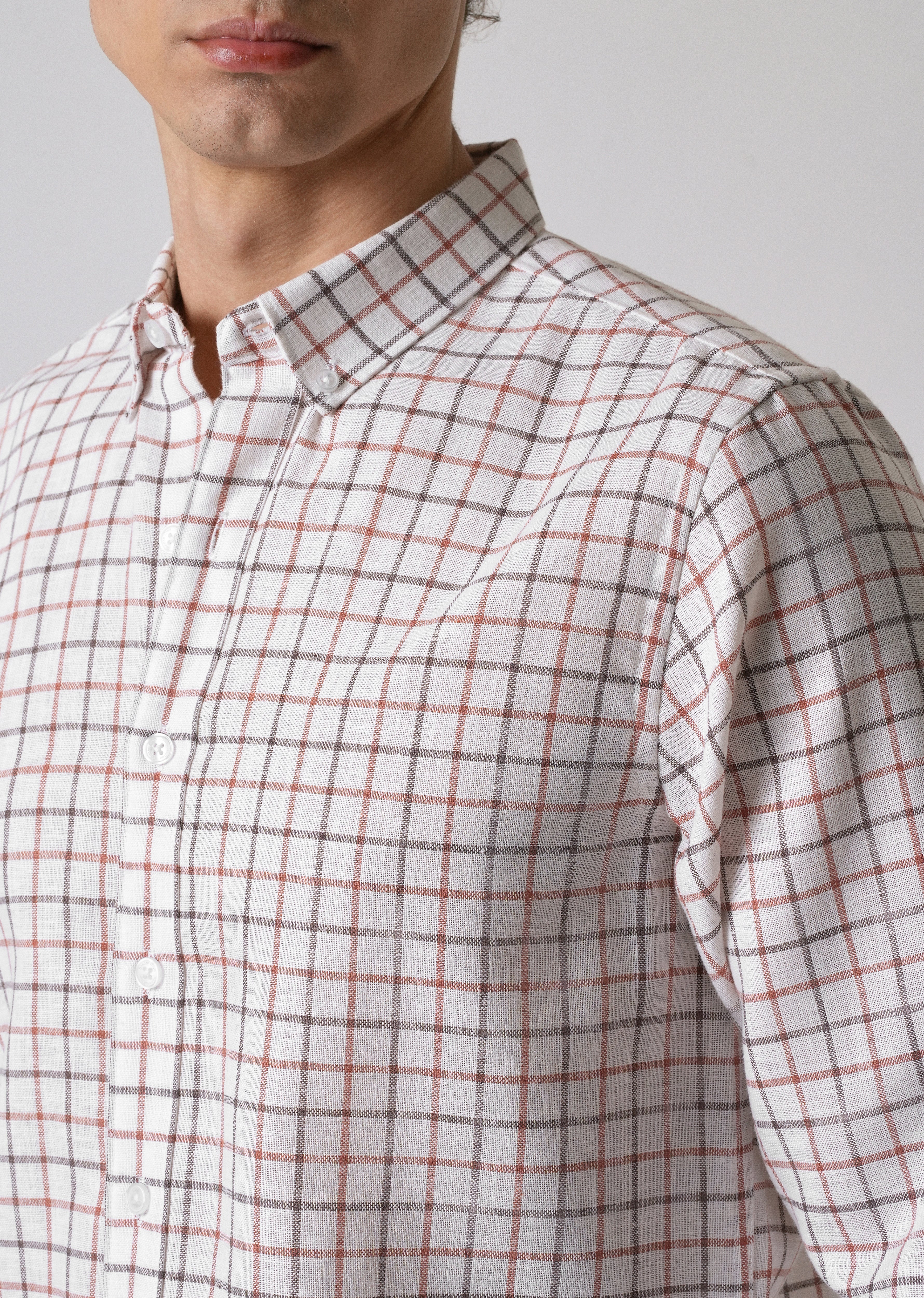 White Red Blended Cotton Check Shirt - Image 5