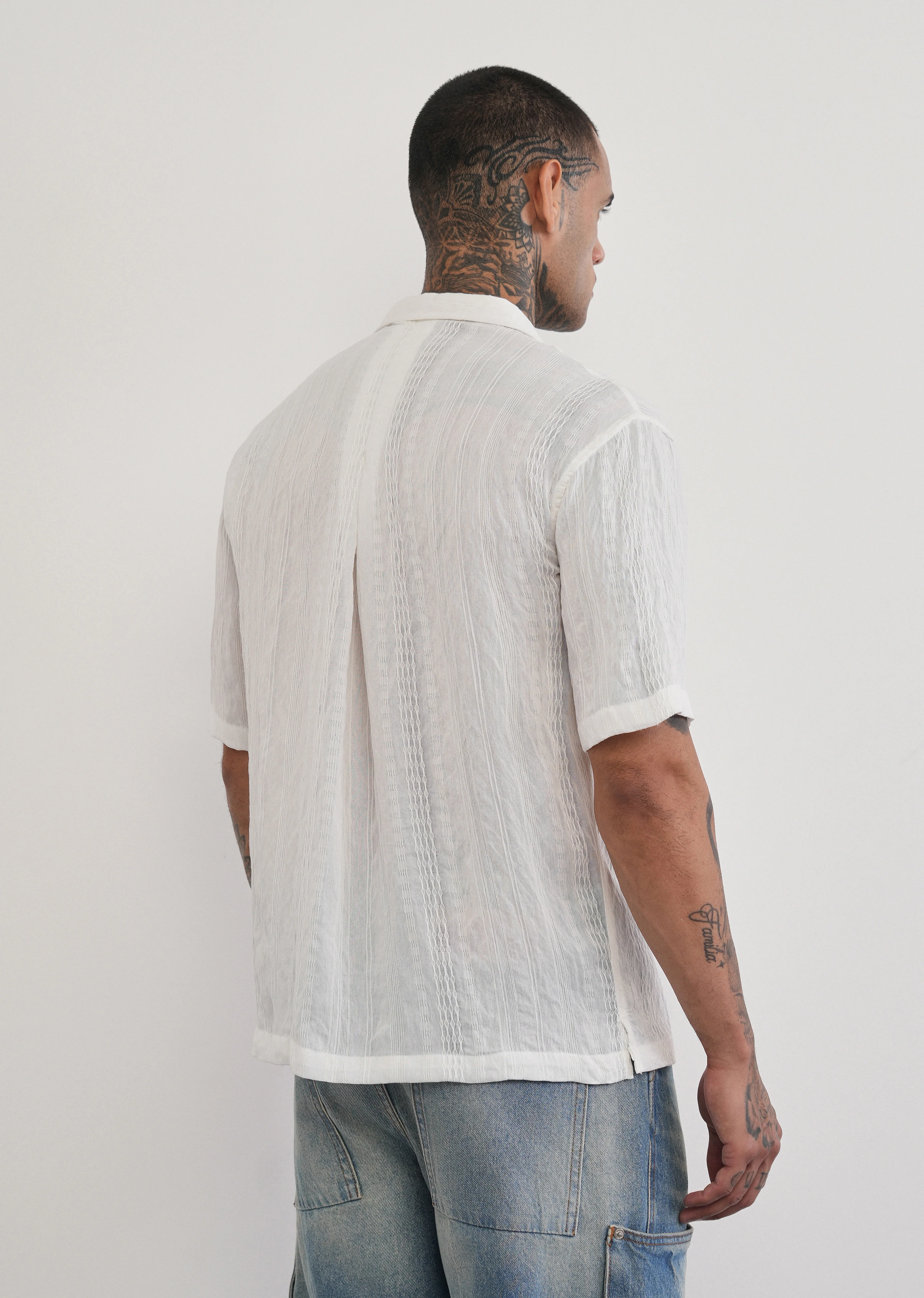 White Self Patterned Shirt - Image 2