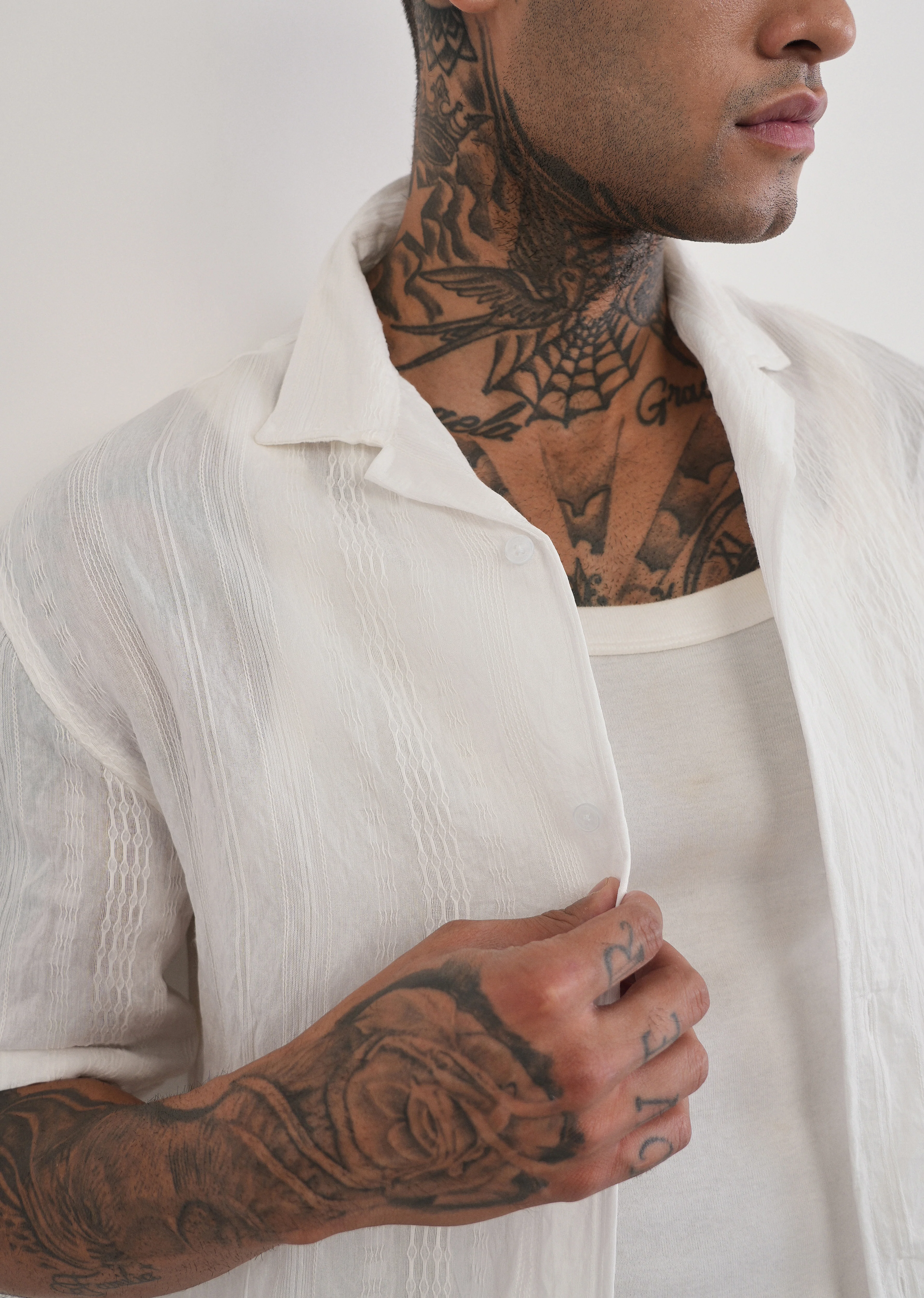 White Self Patterned Shirt - Image 5