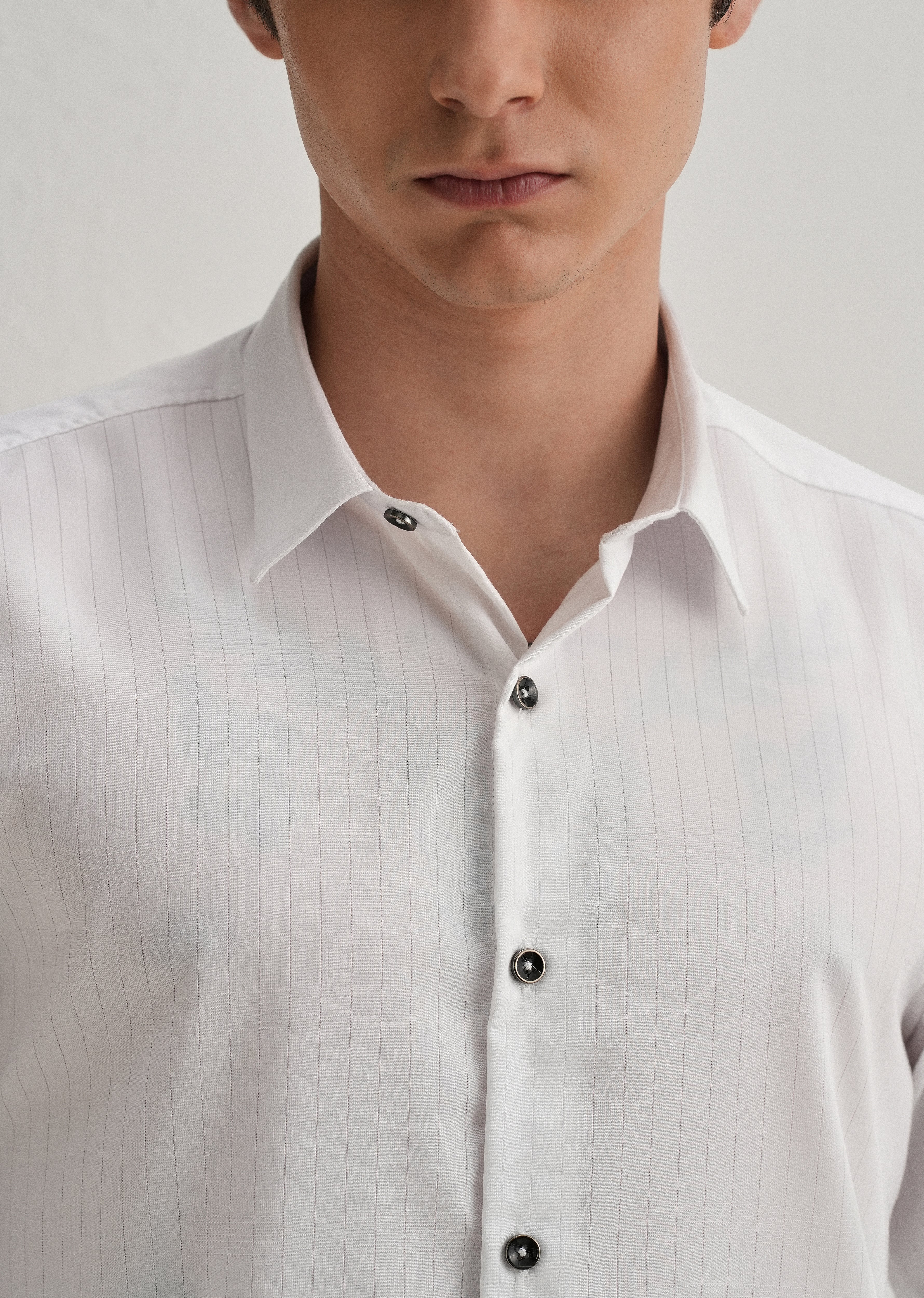 White Self Striped Plain Shirt - Image 5