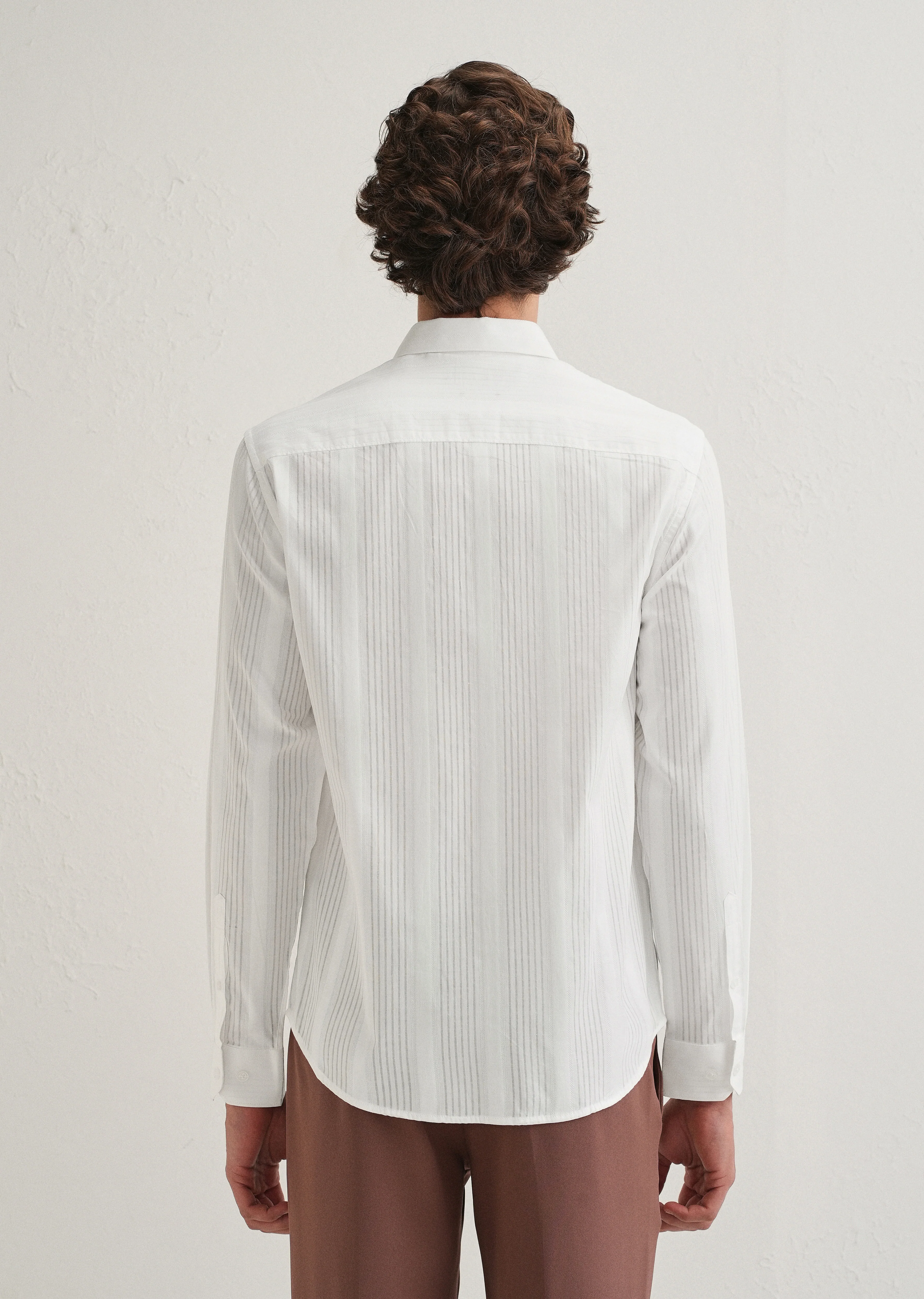 White Self Striped Shirt - Image 2
