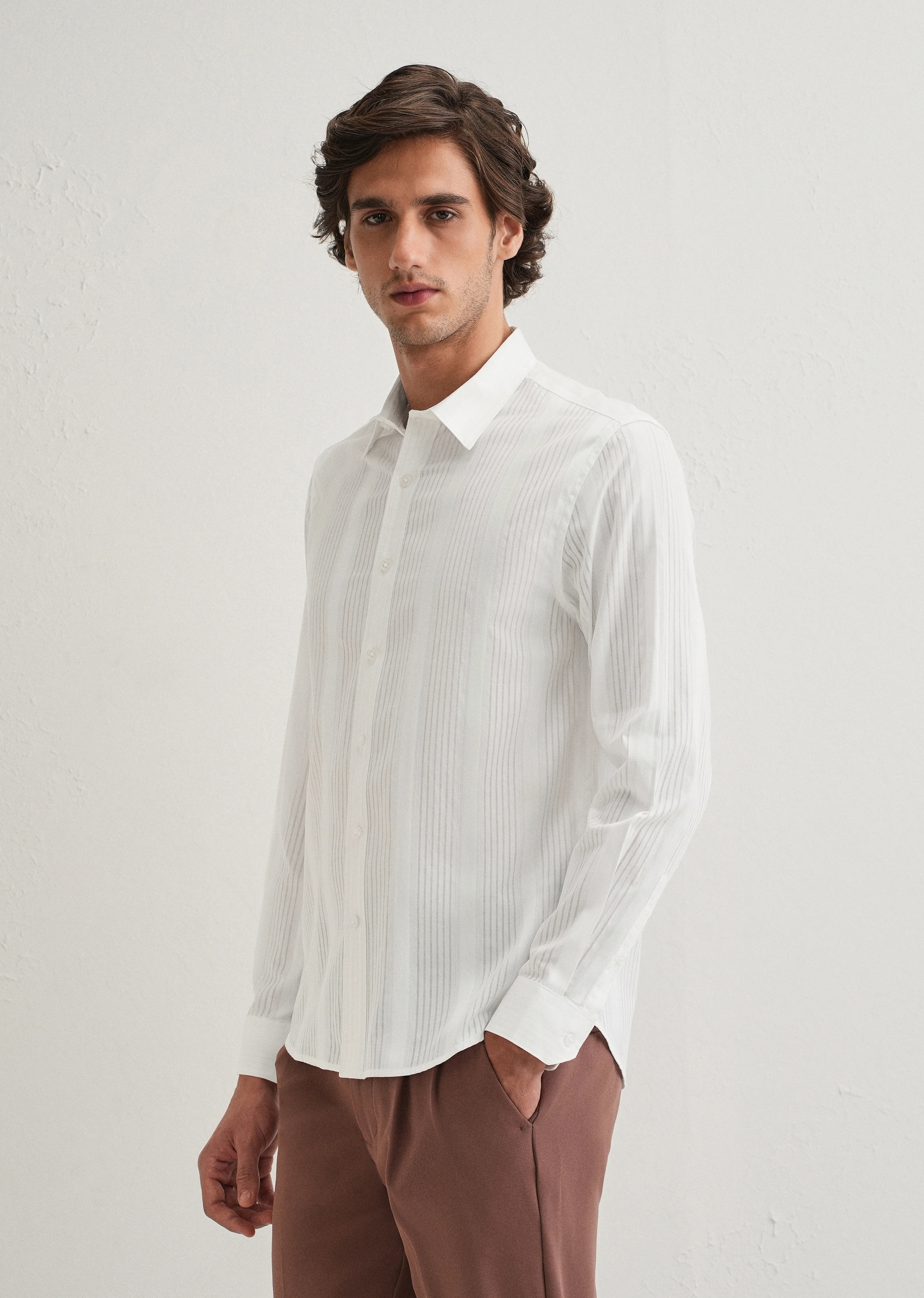 White Self Striped Shirt - Image 4