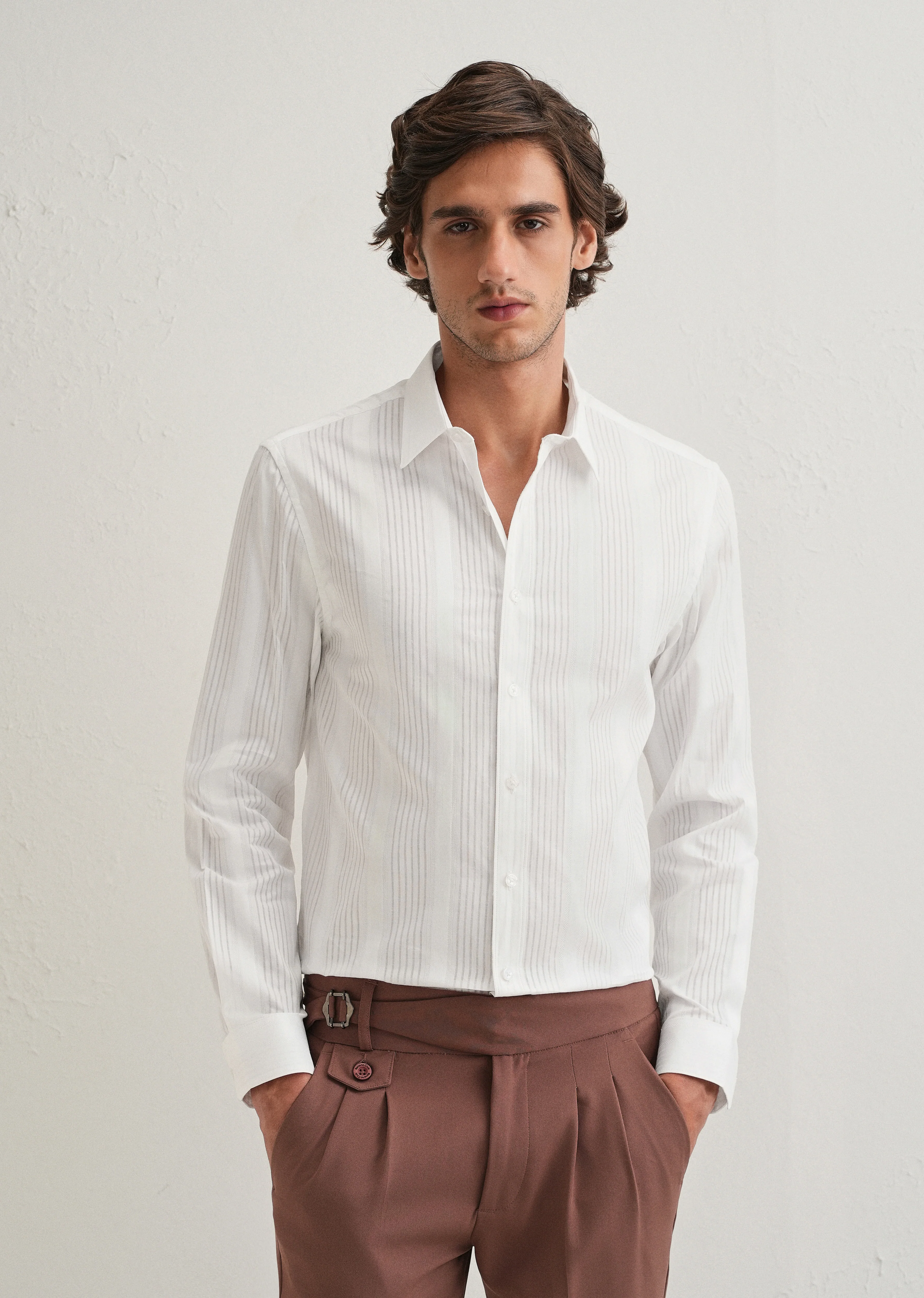 White Self Striped Shirt - Image 6