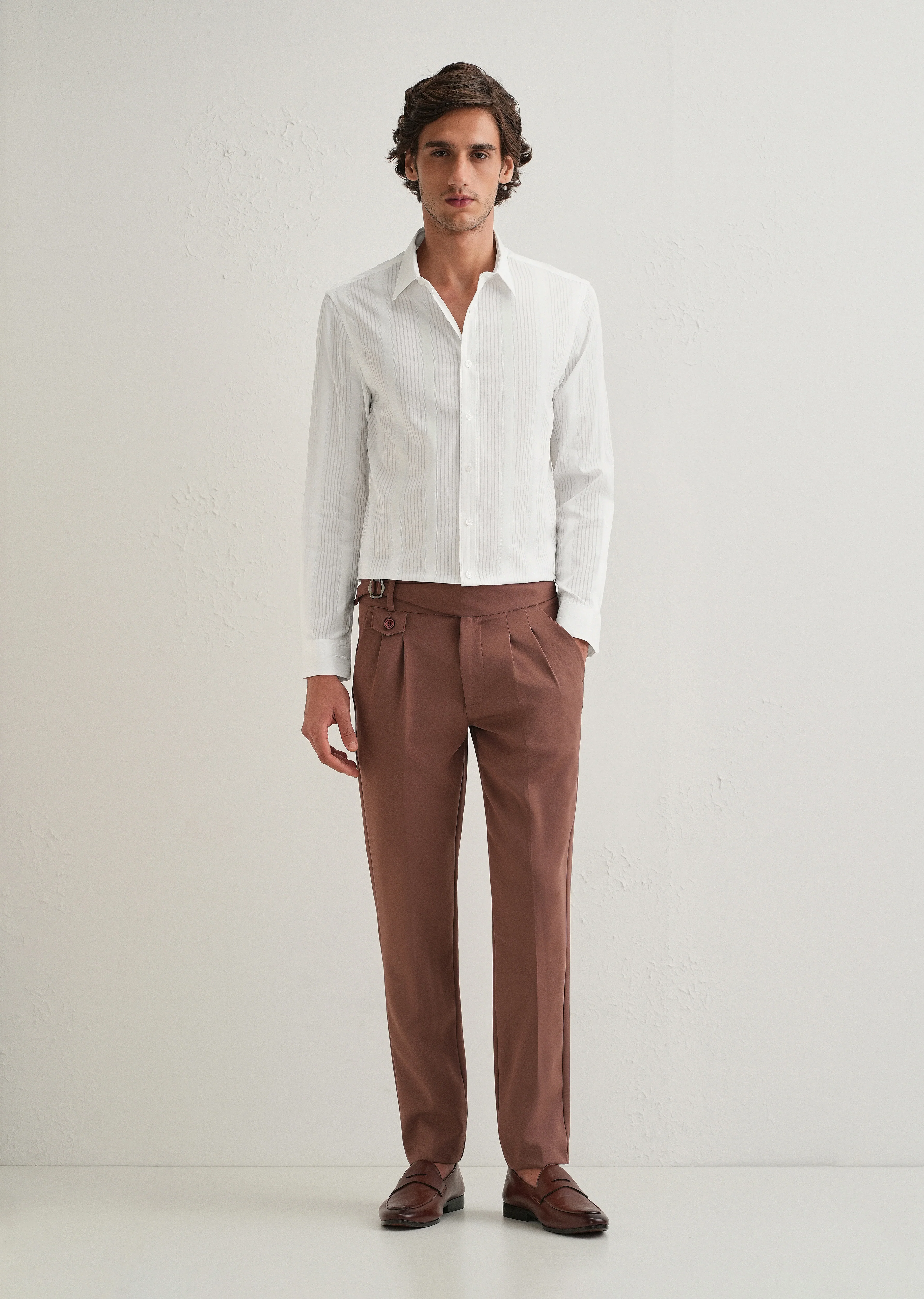 White Self Striped Shirt - Image 7