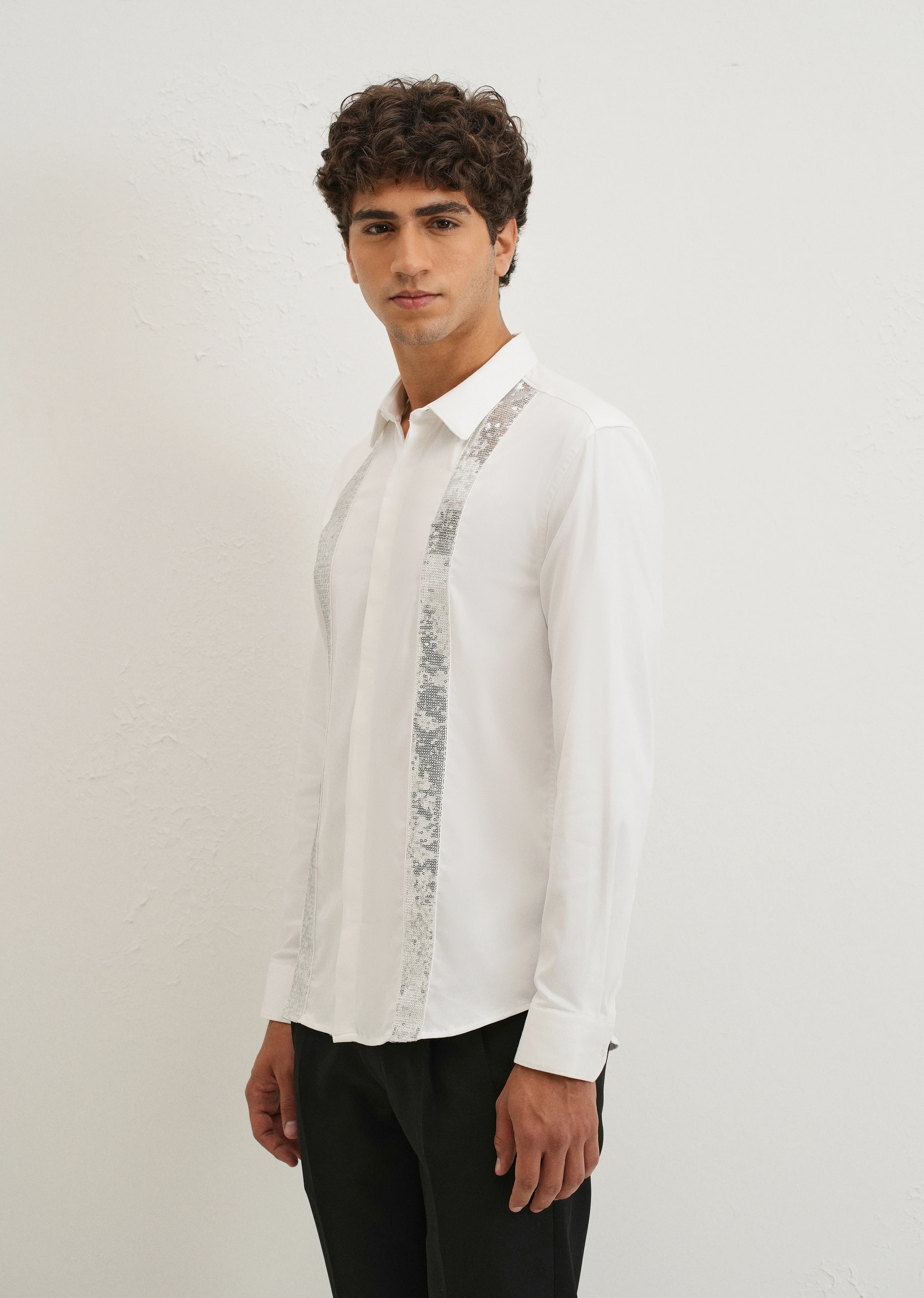 White Sequence Panel Designer Shirt - Image 5