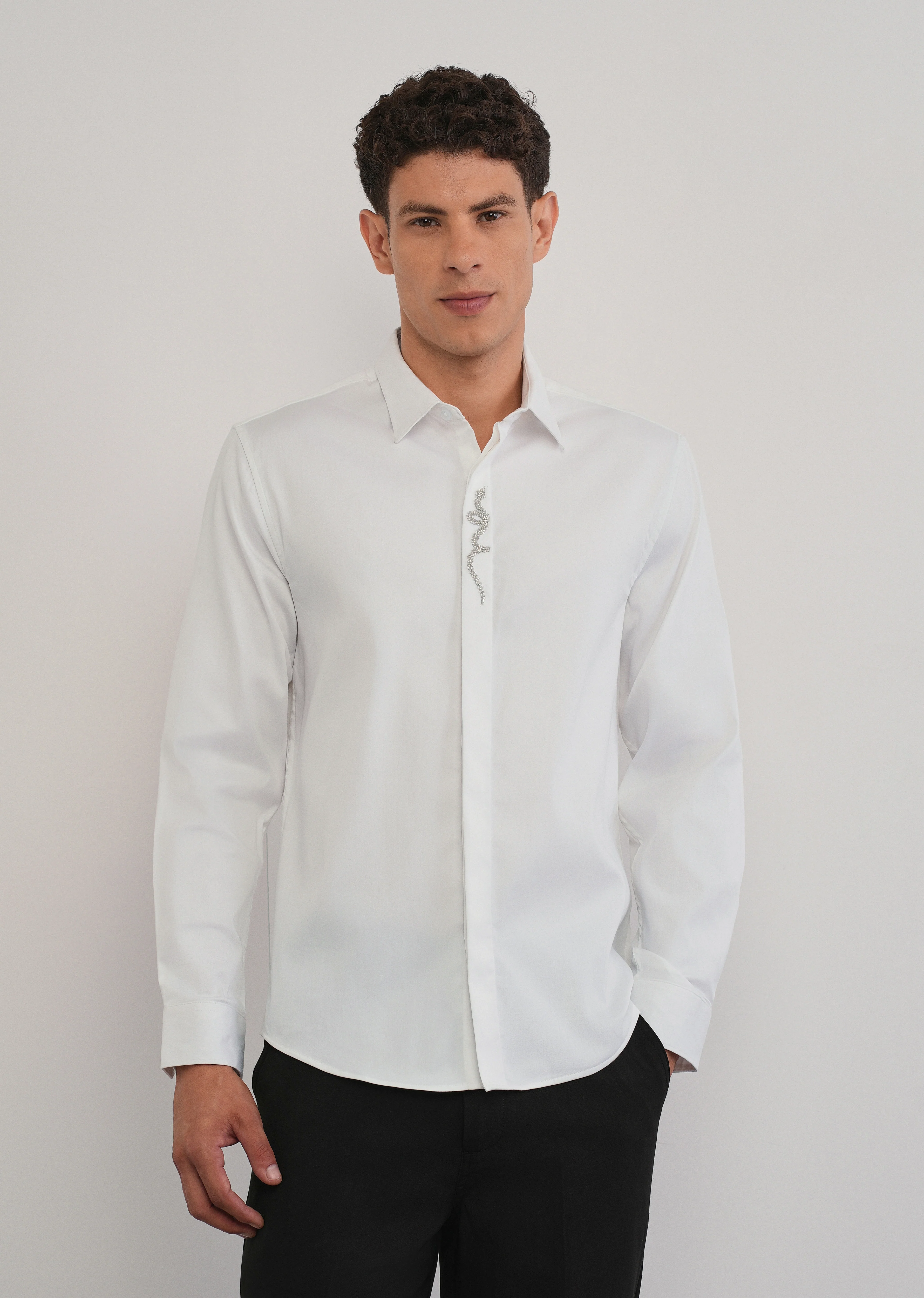 White Serpent Beadwork Designer Shirt - Image 3