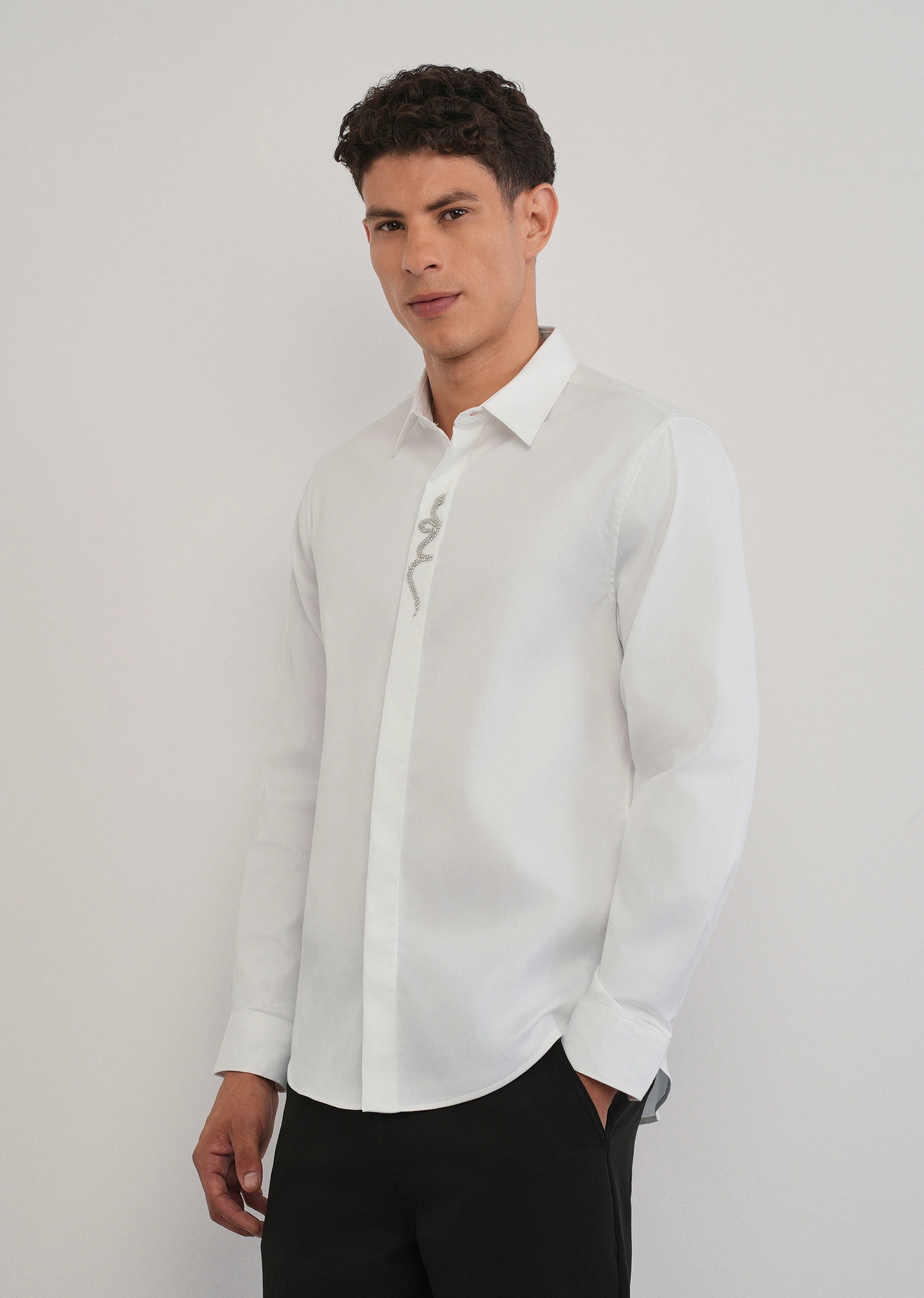 White Serpent Beadwork Designer Shirt - Image 4