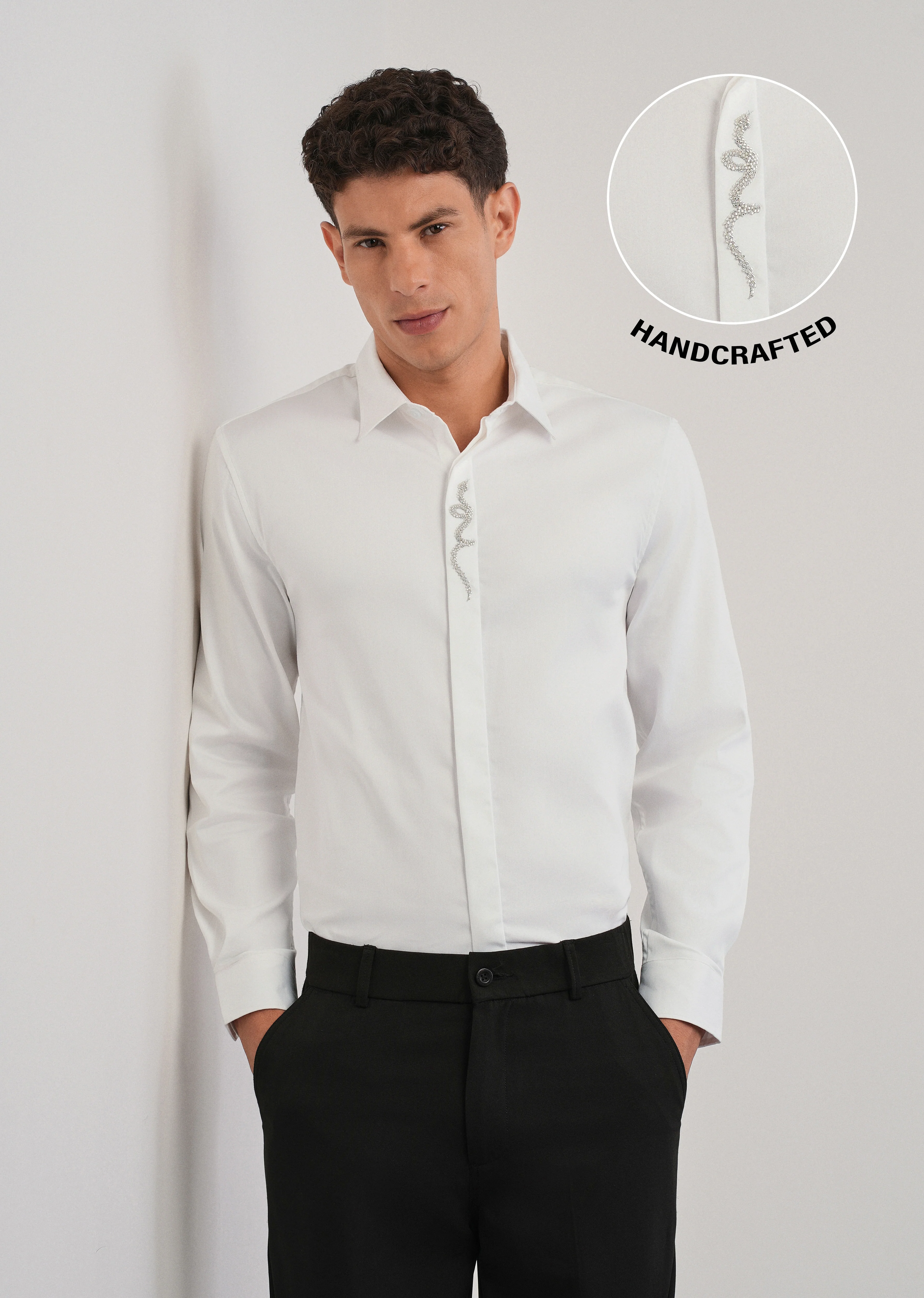 White Serpent Beadwork Designer Shirt - Image 7