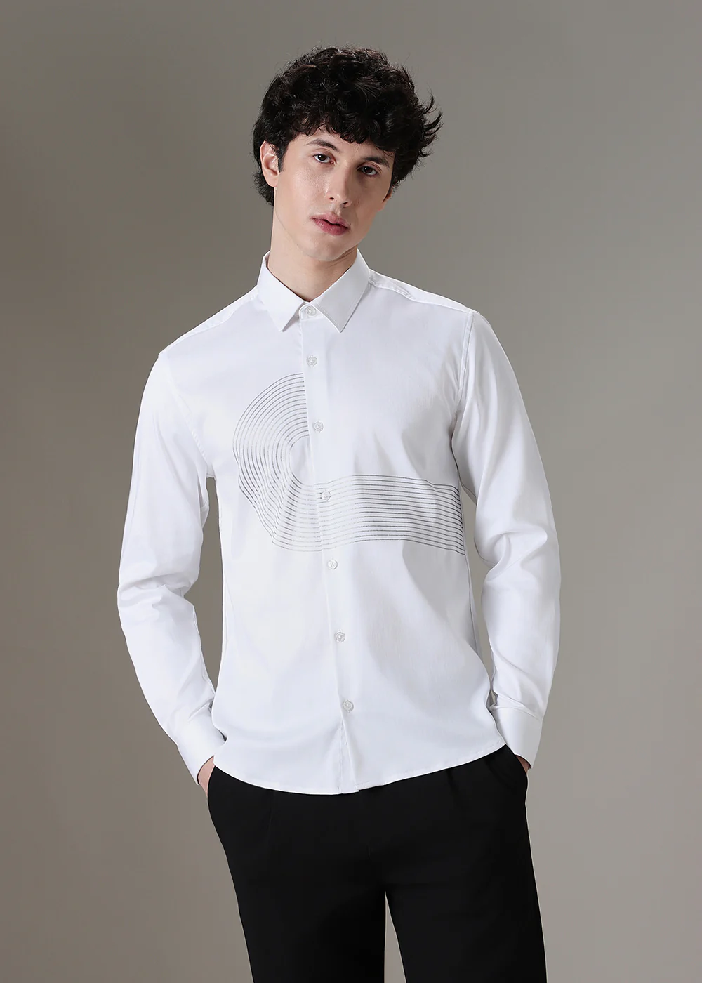 White Silver Foil Designer Shirt - Image 3