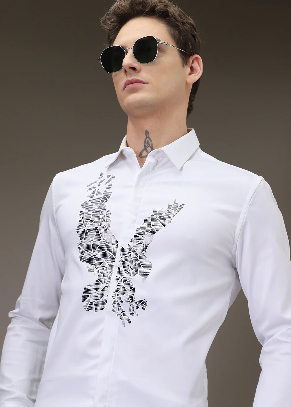 White Soar Eagle Sequin Designer Shirt - Image 2