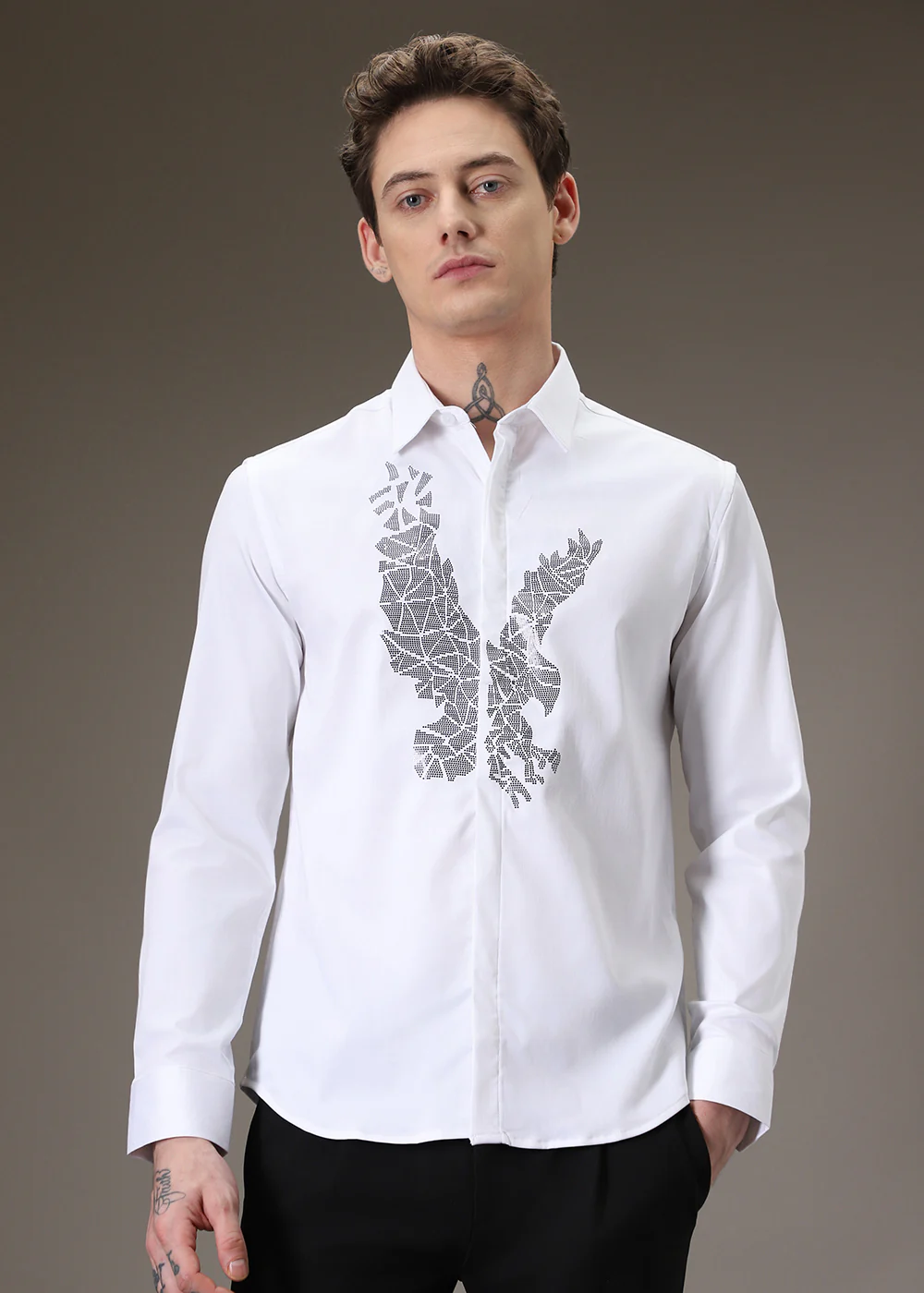White Soar Eagle Sequin Designer Shirt - Image 4
